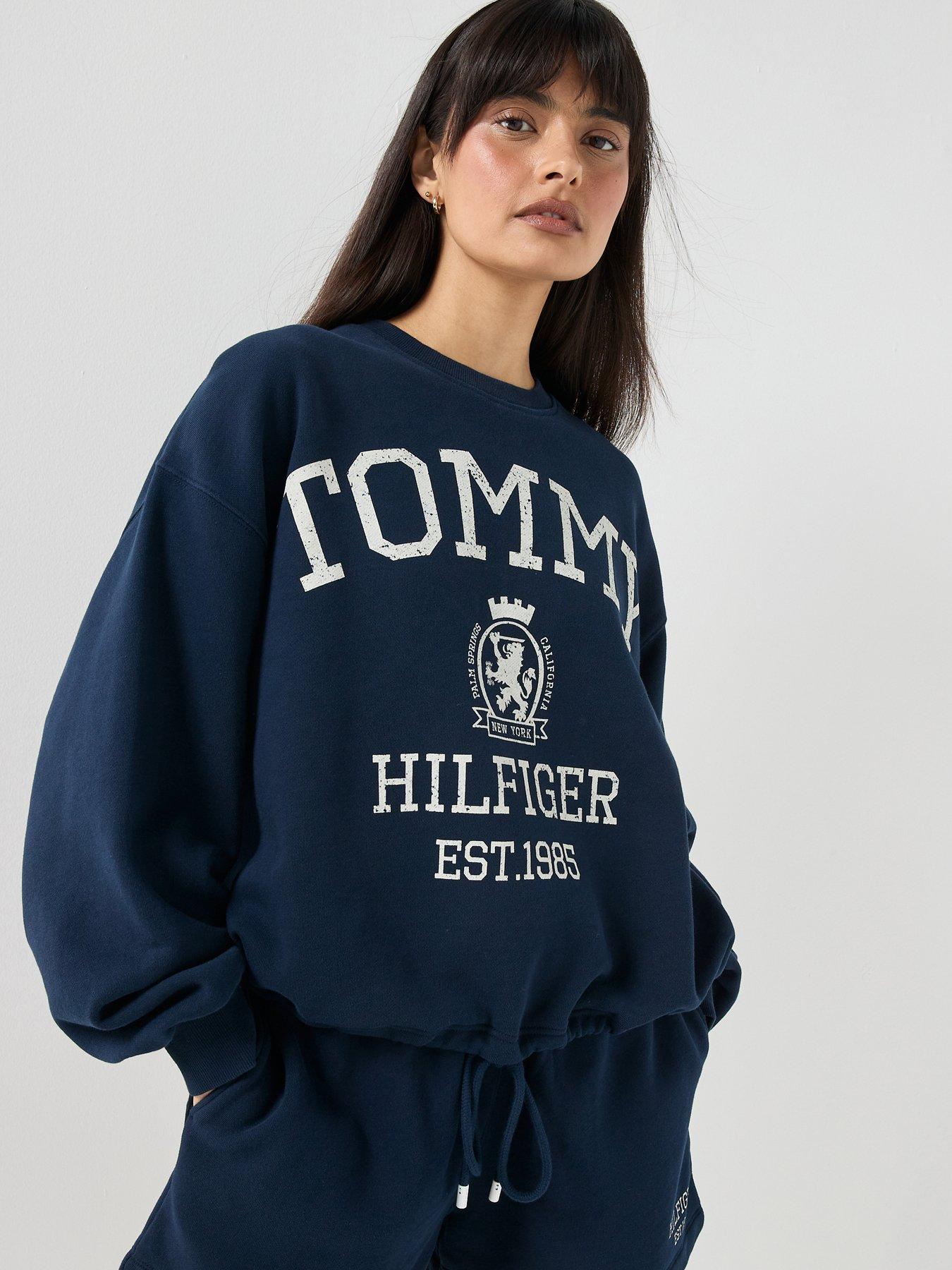 Tommy Hilfiger Varsity Crest Drawstring Hem Relaxed Sweatshirt - Blue
