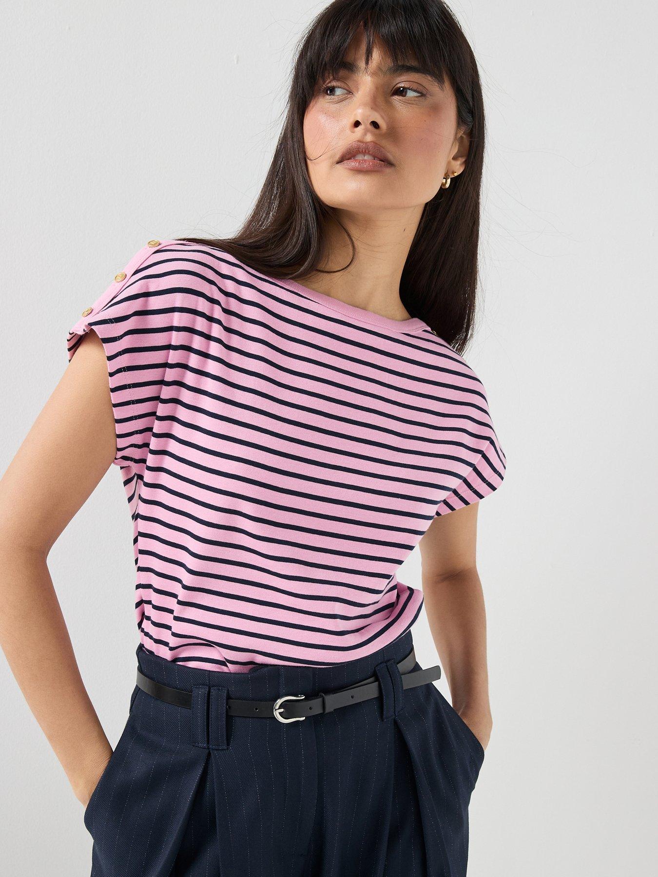 Tommy Hilfiger Cap Sleeve Striped T-Shirt - Pink