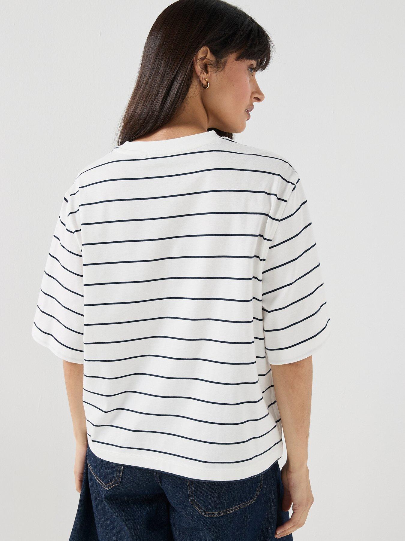 Image 2 of 4 of Tommy Hilfiger Logo Embroidery Relaxed Crew Neck T-shirt - Cream / Blue