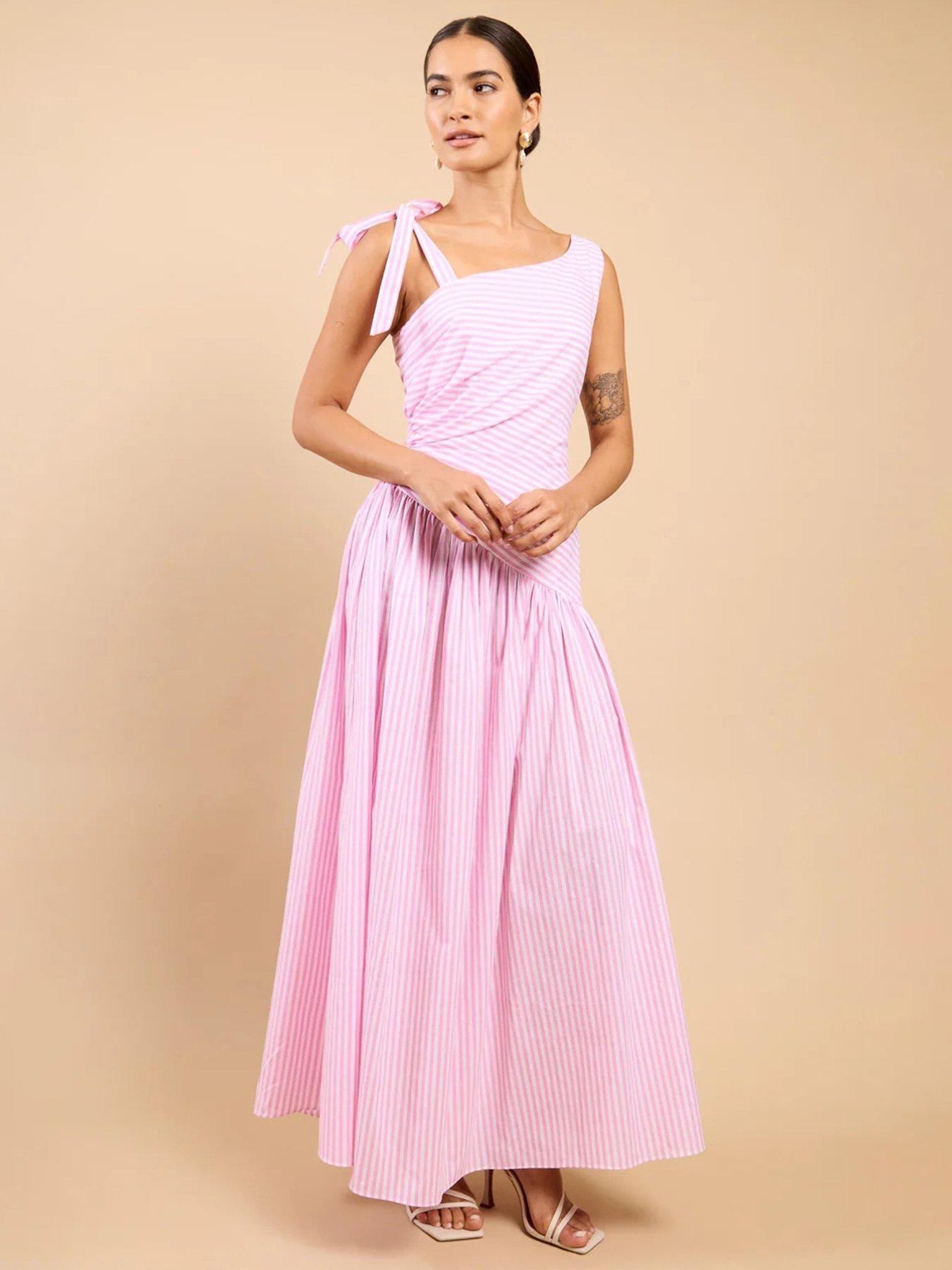 Little Mistress Pink Stripe Asymmetric Midaxi Dress