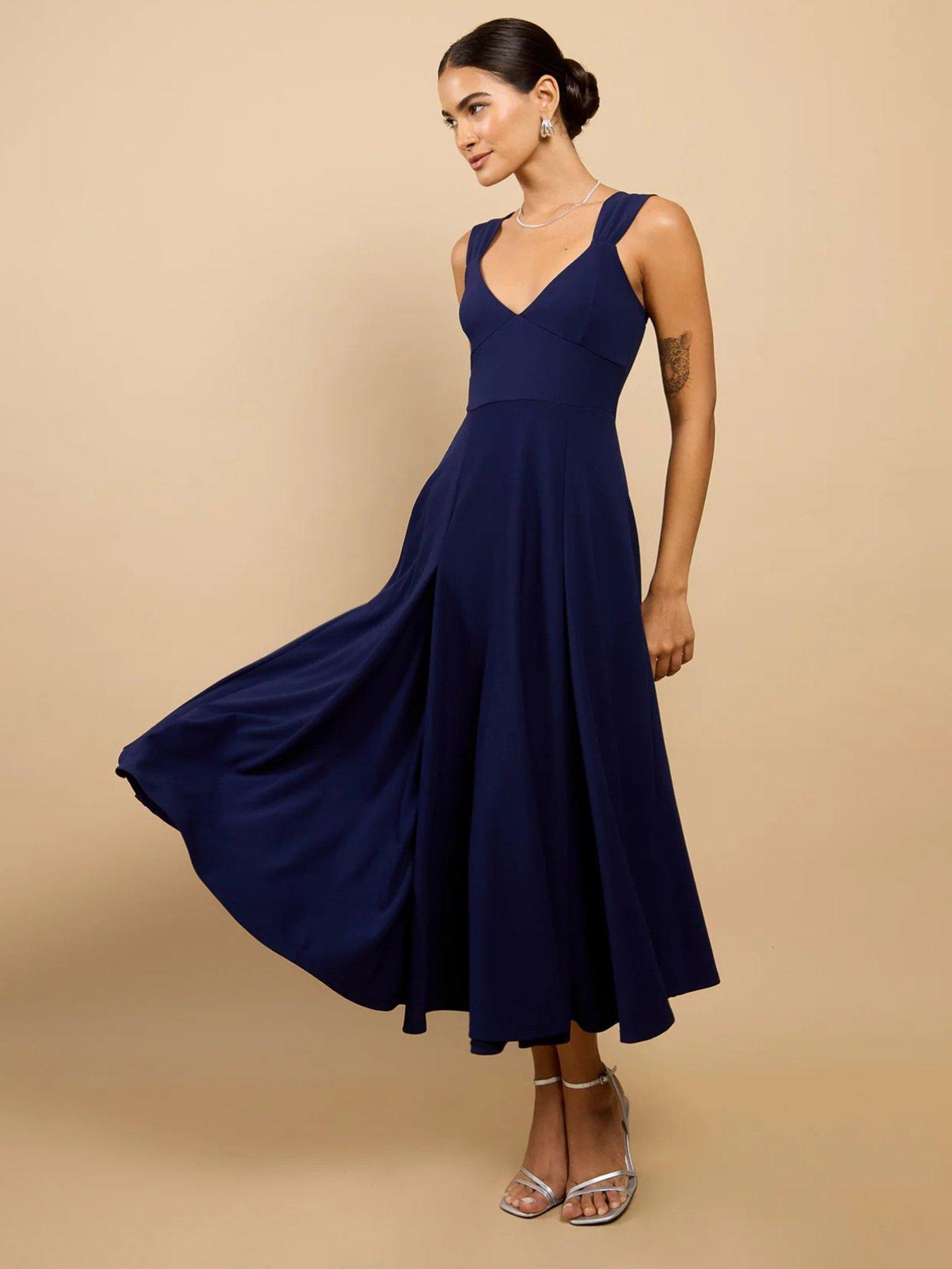 little-mistress-gathered-strap-midaxi-dress-navy