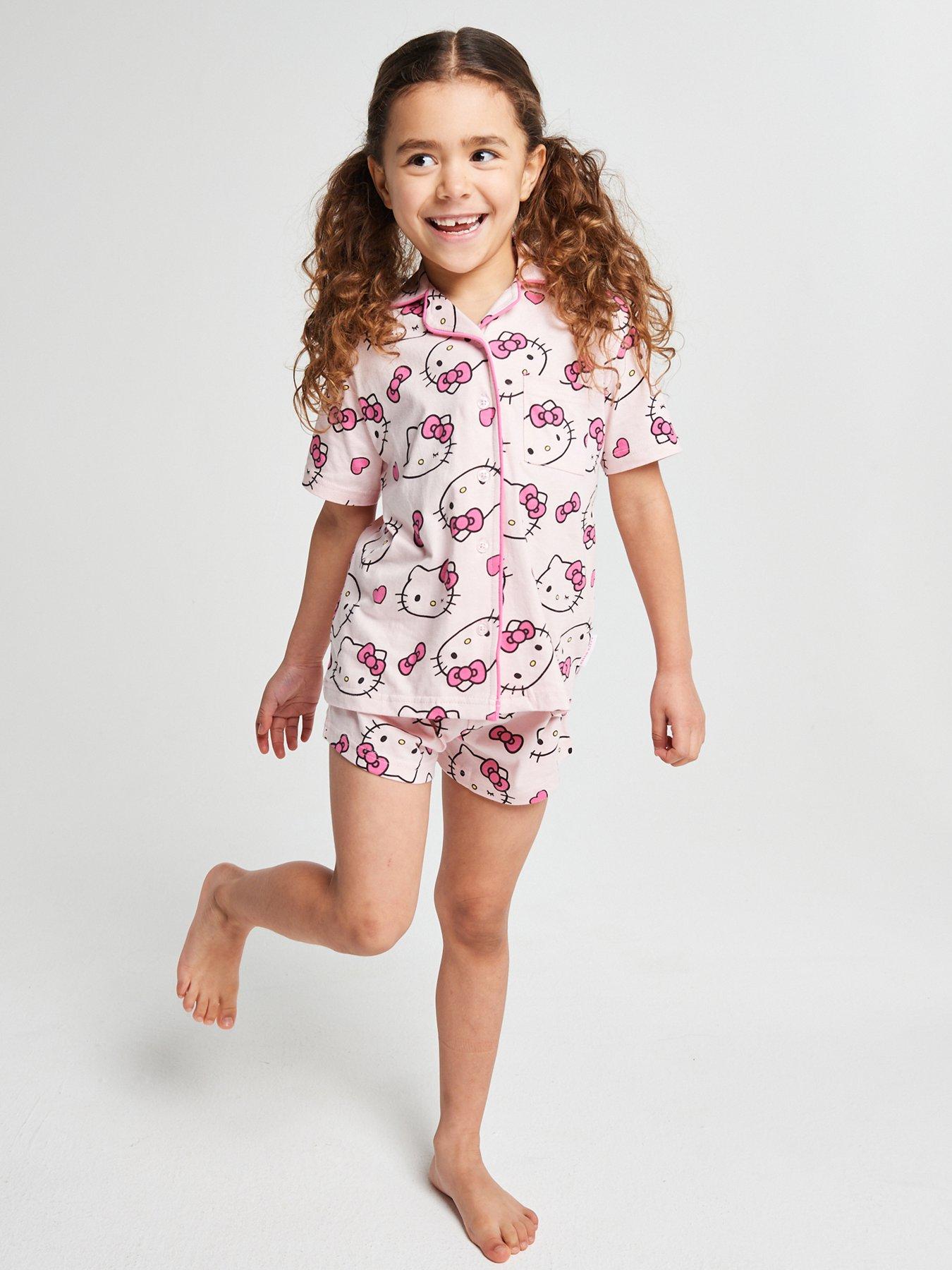 front image of brand-threads-hello-kitty-girls-short-pyjama-set