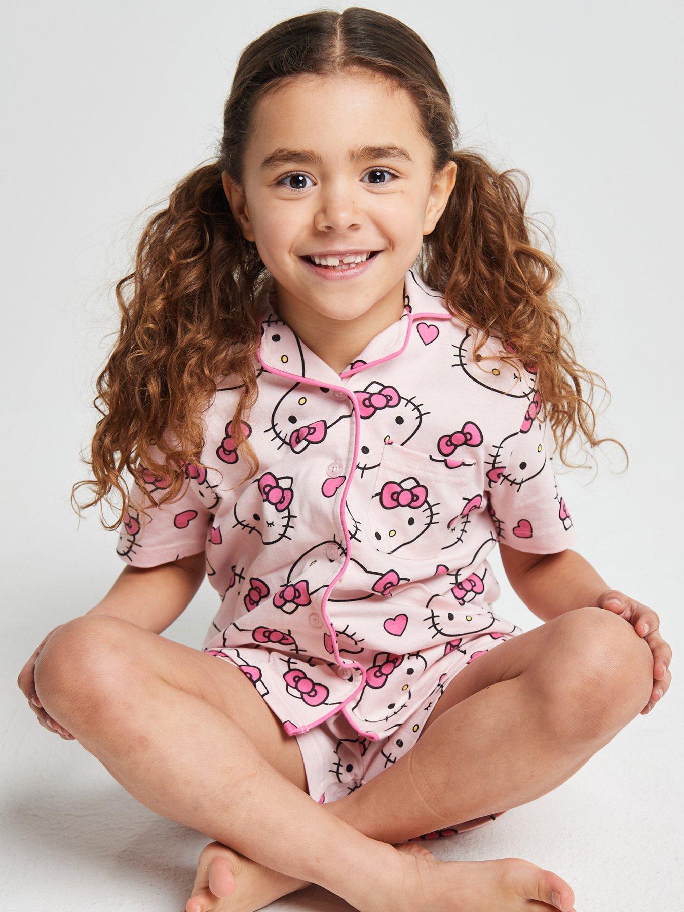 image of brand-threads-hello-kitty-girls-short-pyjama-set