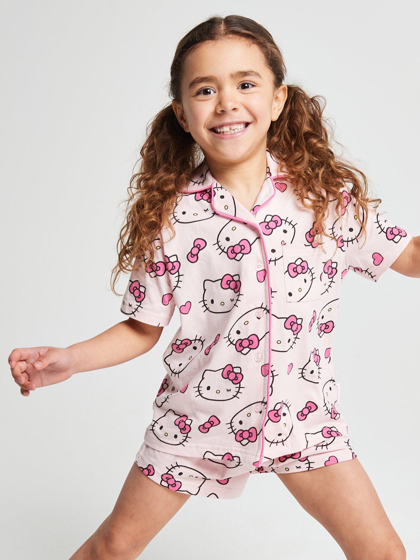  image of brand-threads-hello-kitty-girls-short-pyjama-set
