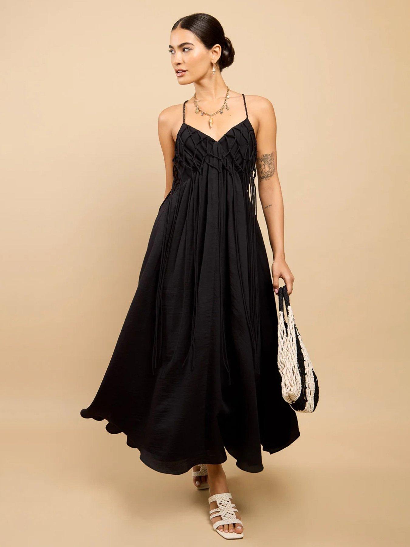 Little Mistress Tassel Midaxi Dress - Black