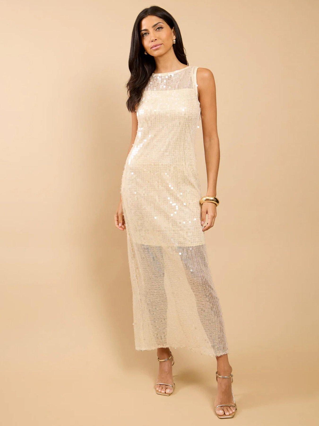 Image 1 of 4 of Little Mistress Champagne Sequin Maxi Dress - Cream