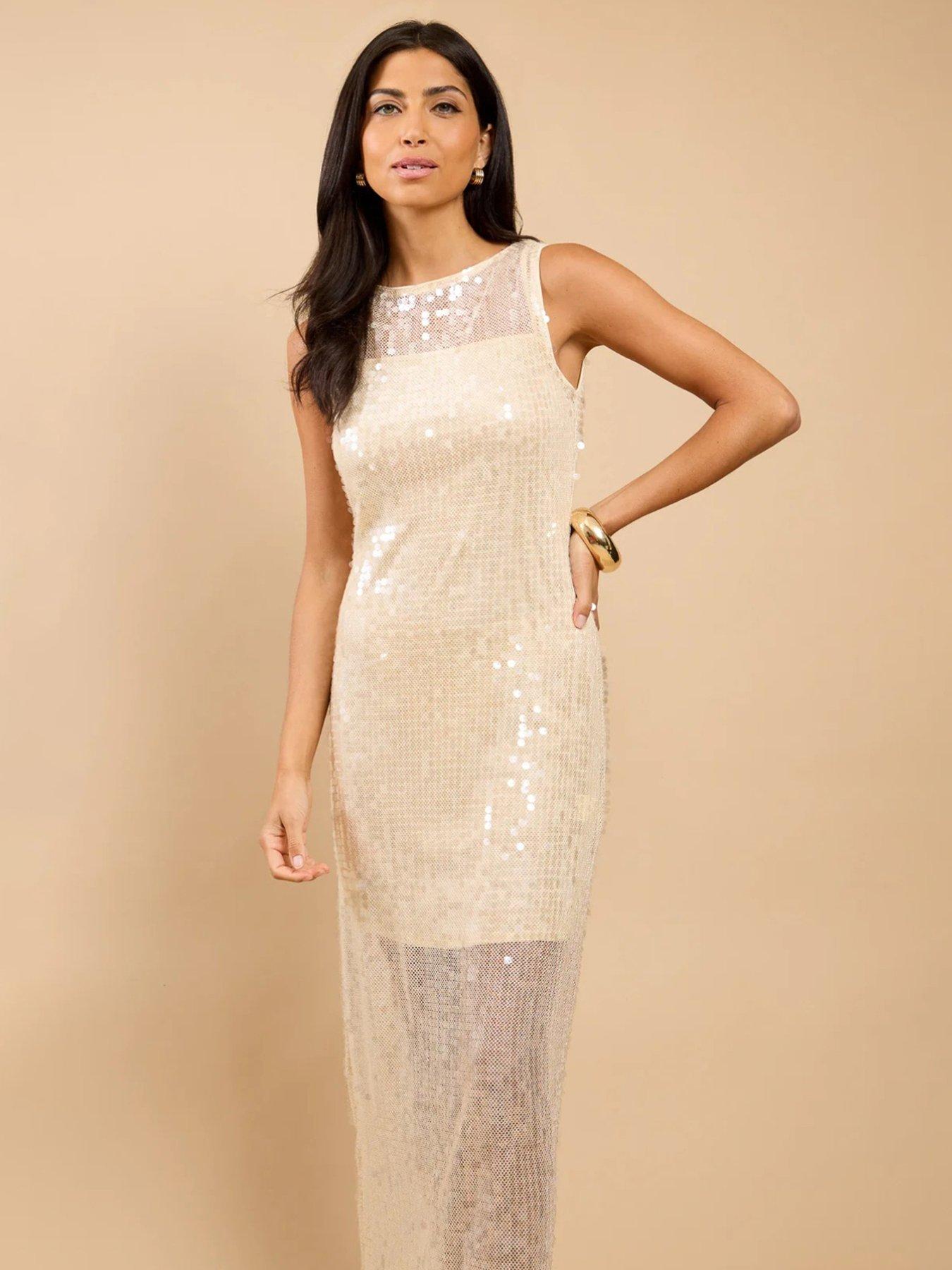 Image 3 of 4 of Little Mistress Champagne Sequin Maxi Dress - Cream