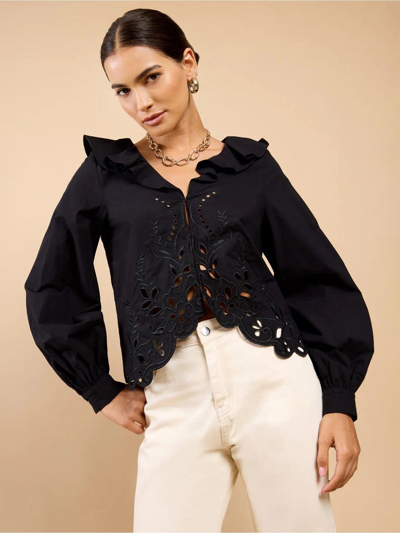 Little Mistress Embroidered Frill Top - Black