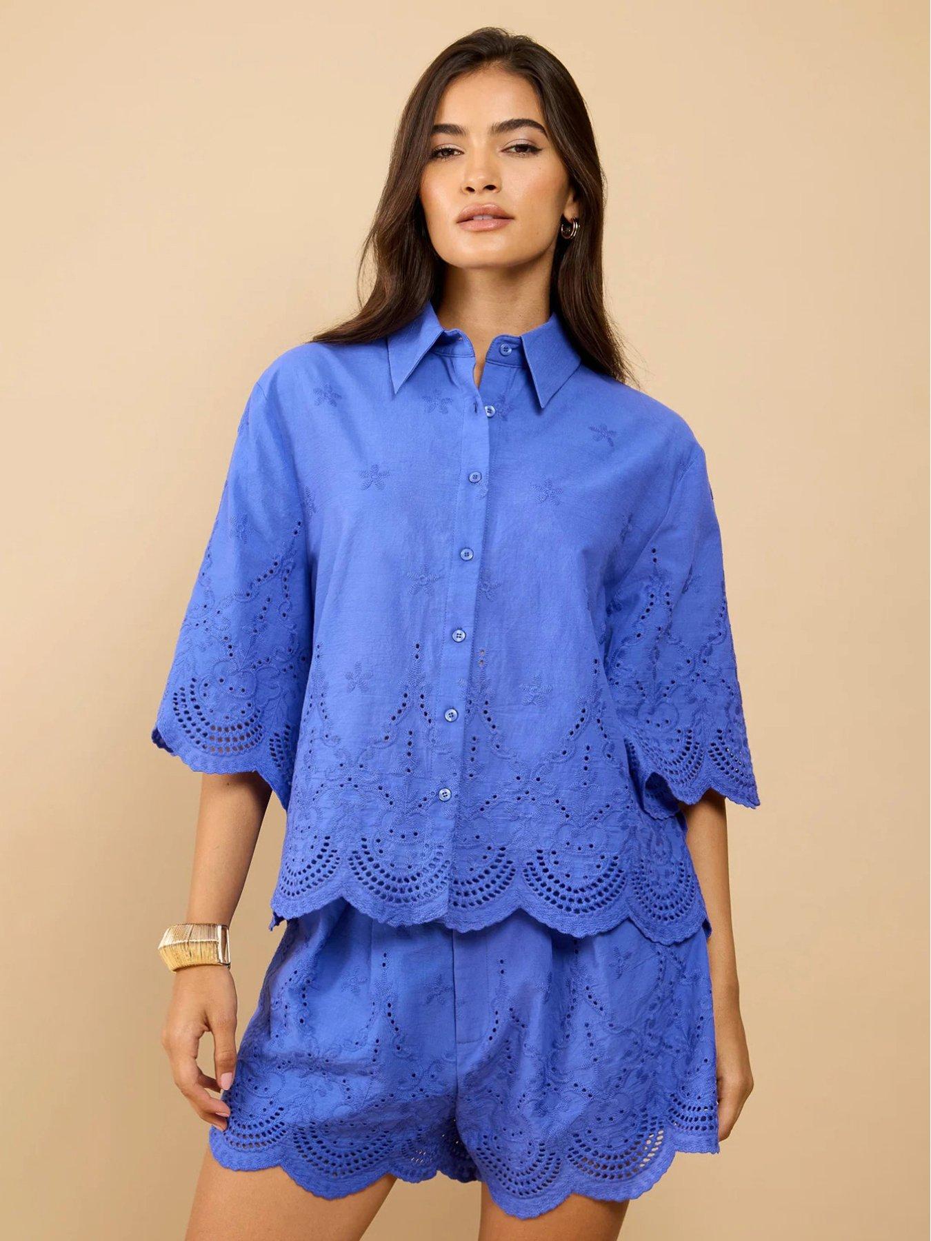 Little Mistress Blue Embroidered Co-ord Shirt