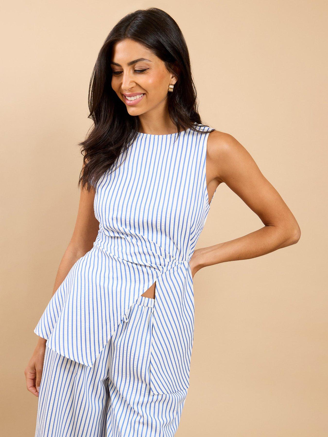Little Mistress Blue Stripe Side Gather Co-ord Top