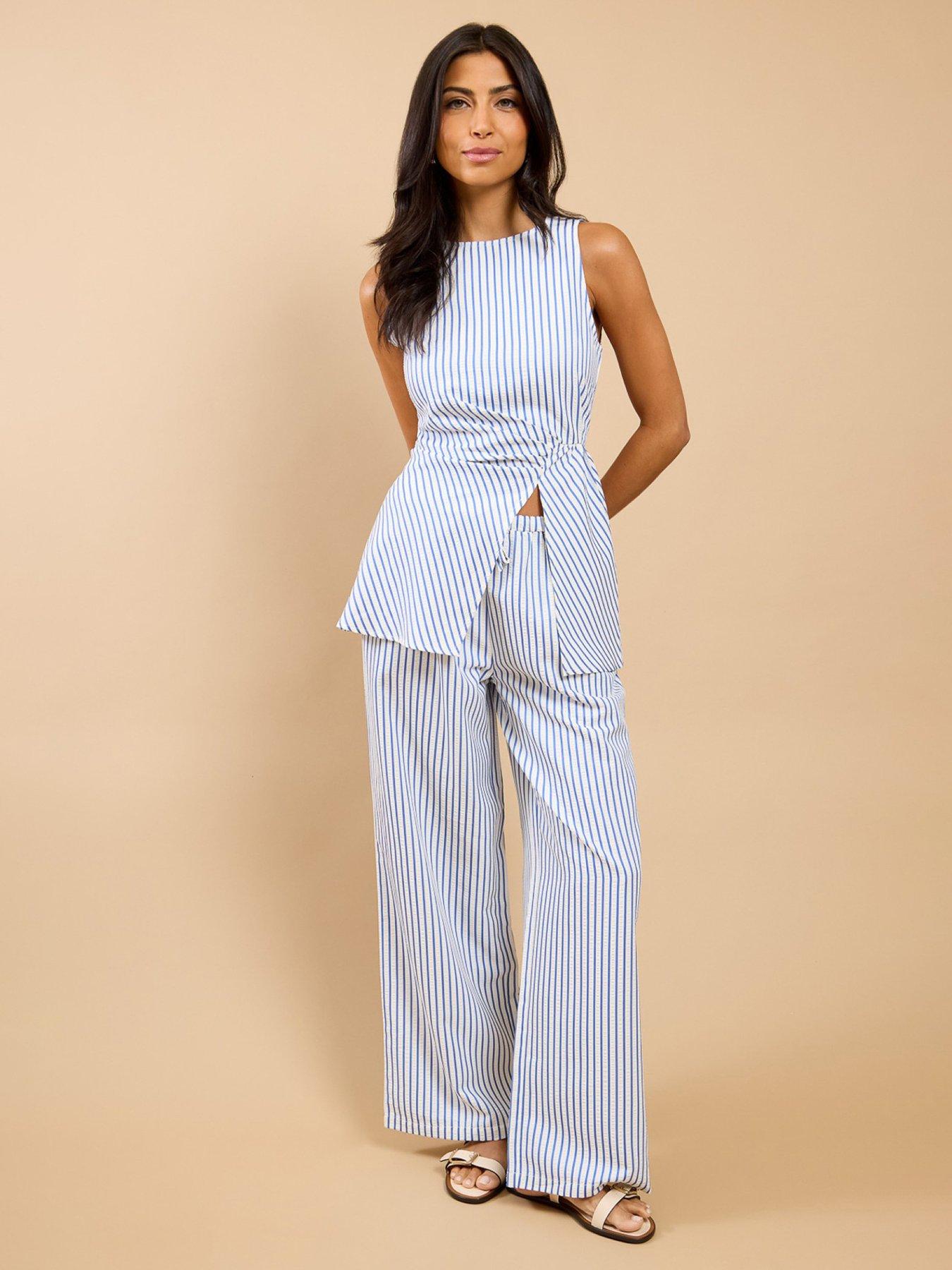 Little Mistress Maelle Blue Stripe Wide Leg Trousers Vicky Pattison Edit