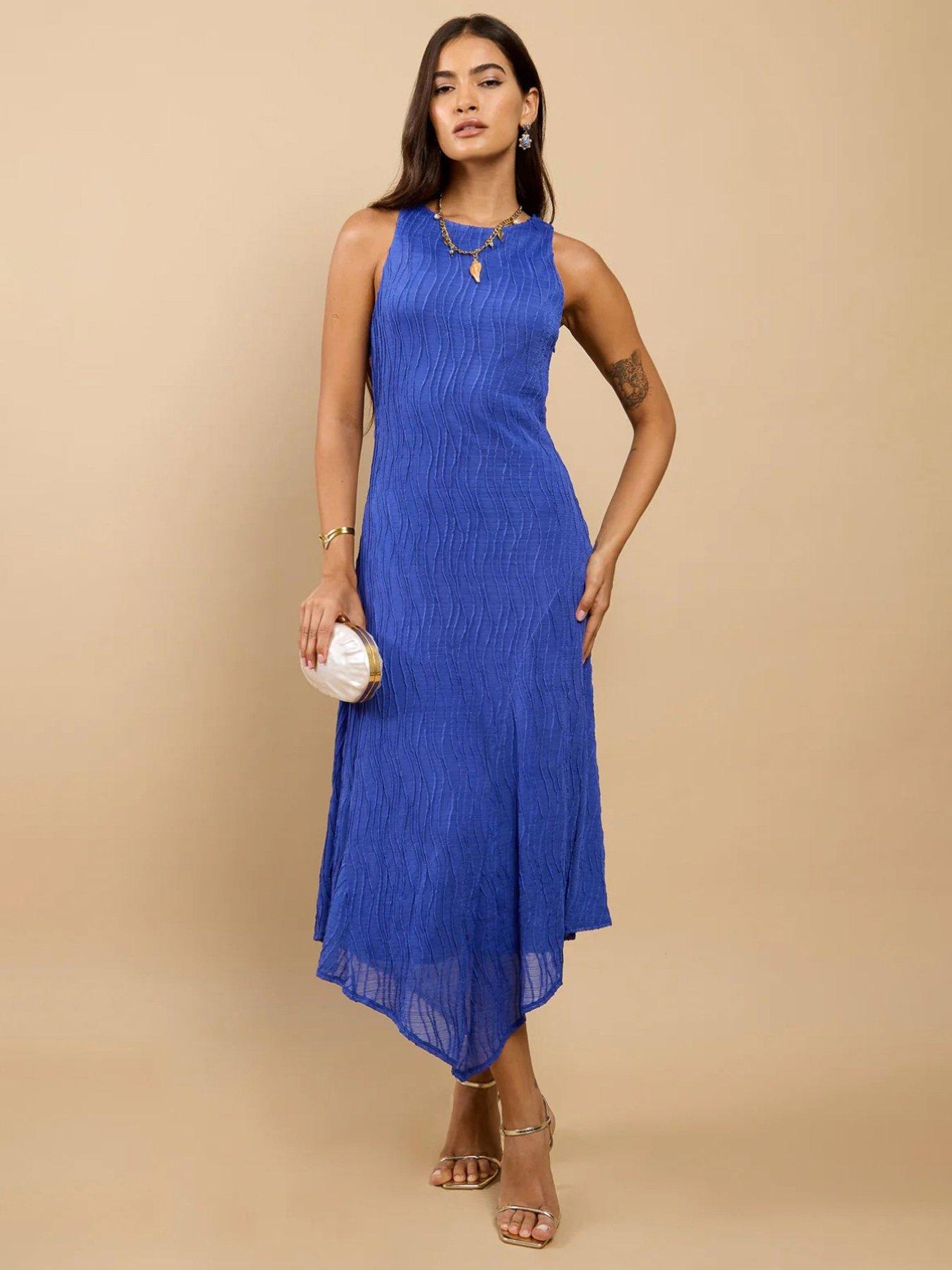 Little Mistress Textured Midaxi Dress - Blue