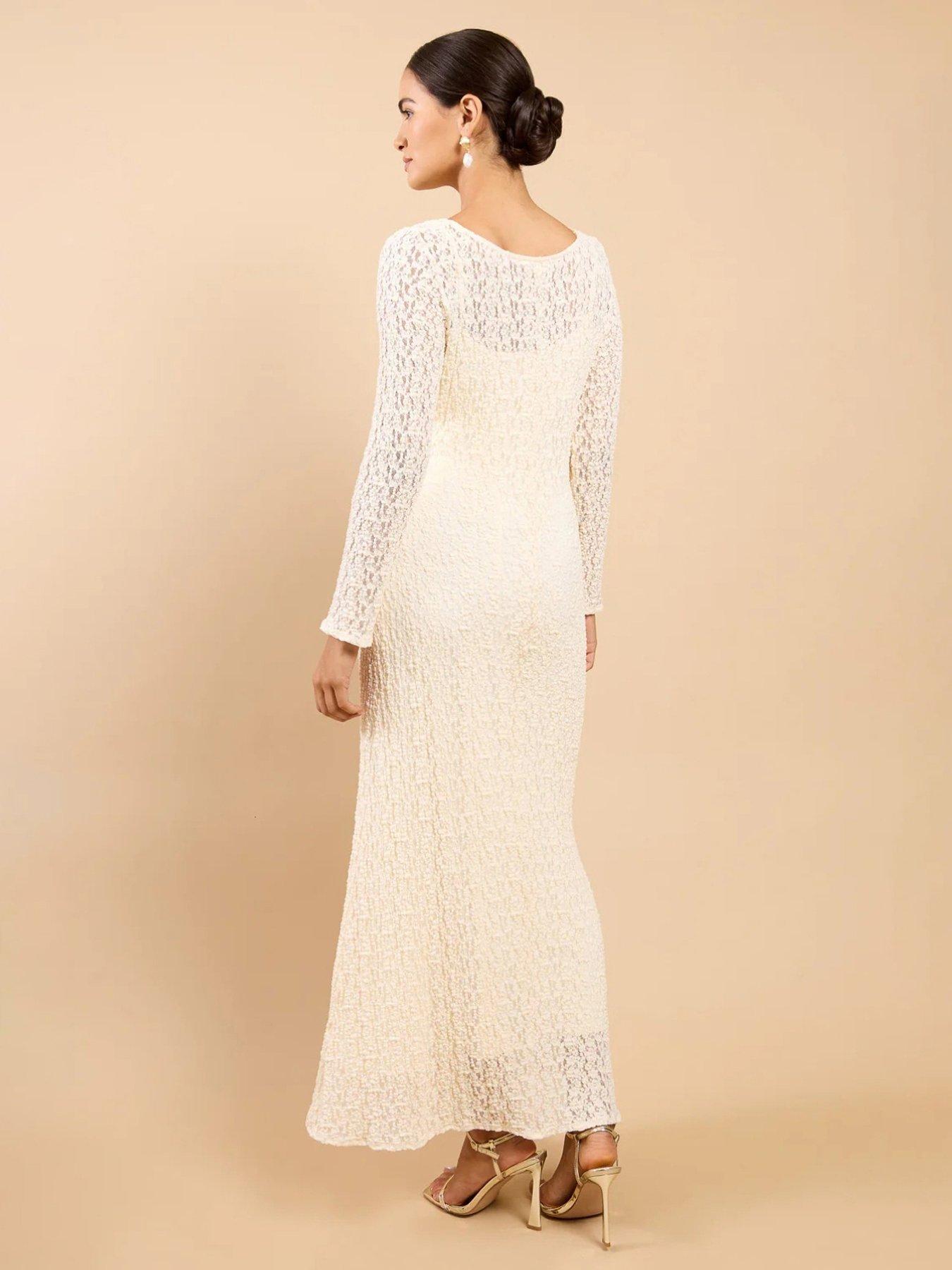 Image 2 of 6 of Little Mistress Textured Lace Midaxi Dress - Cream