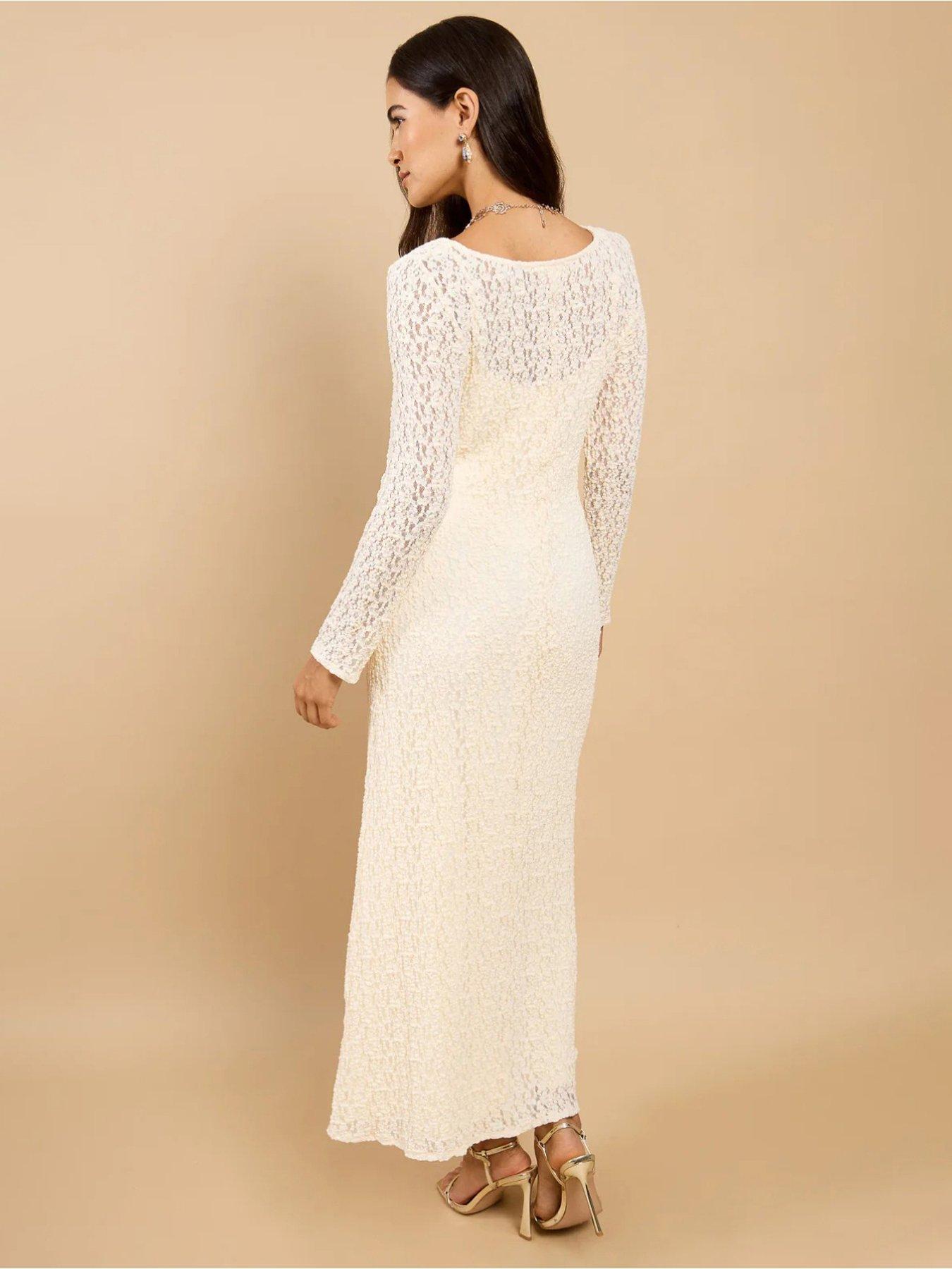 Image 5 of 6 of Little Mistress Textured Lace Midaxi Dress - Cream