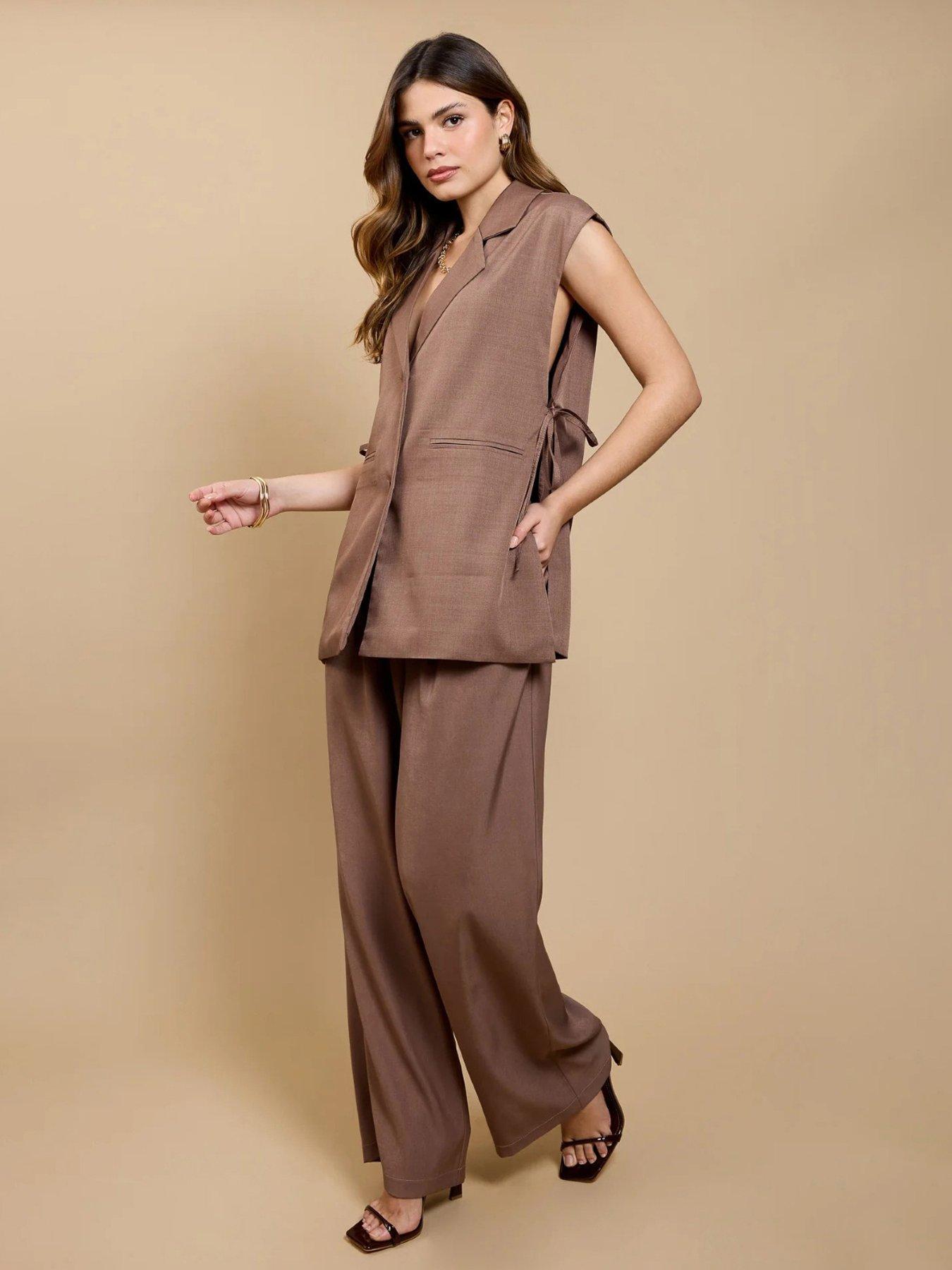 Image 1 of 4 of Little Mistress Mink Wide Leg Co-ord Trousers