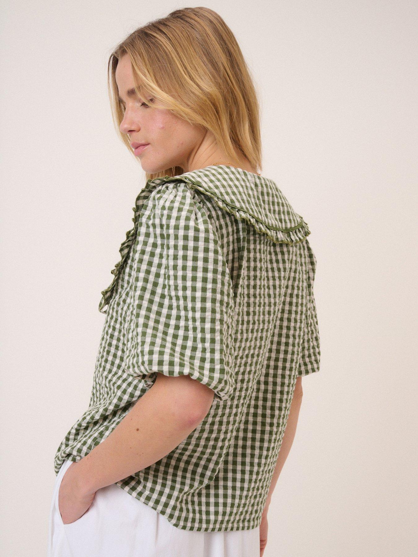  image of nobodys-child-blair-ruffle-collar-button-through-green