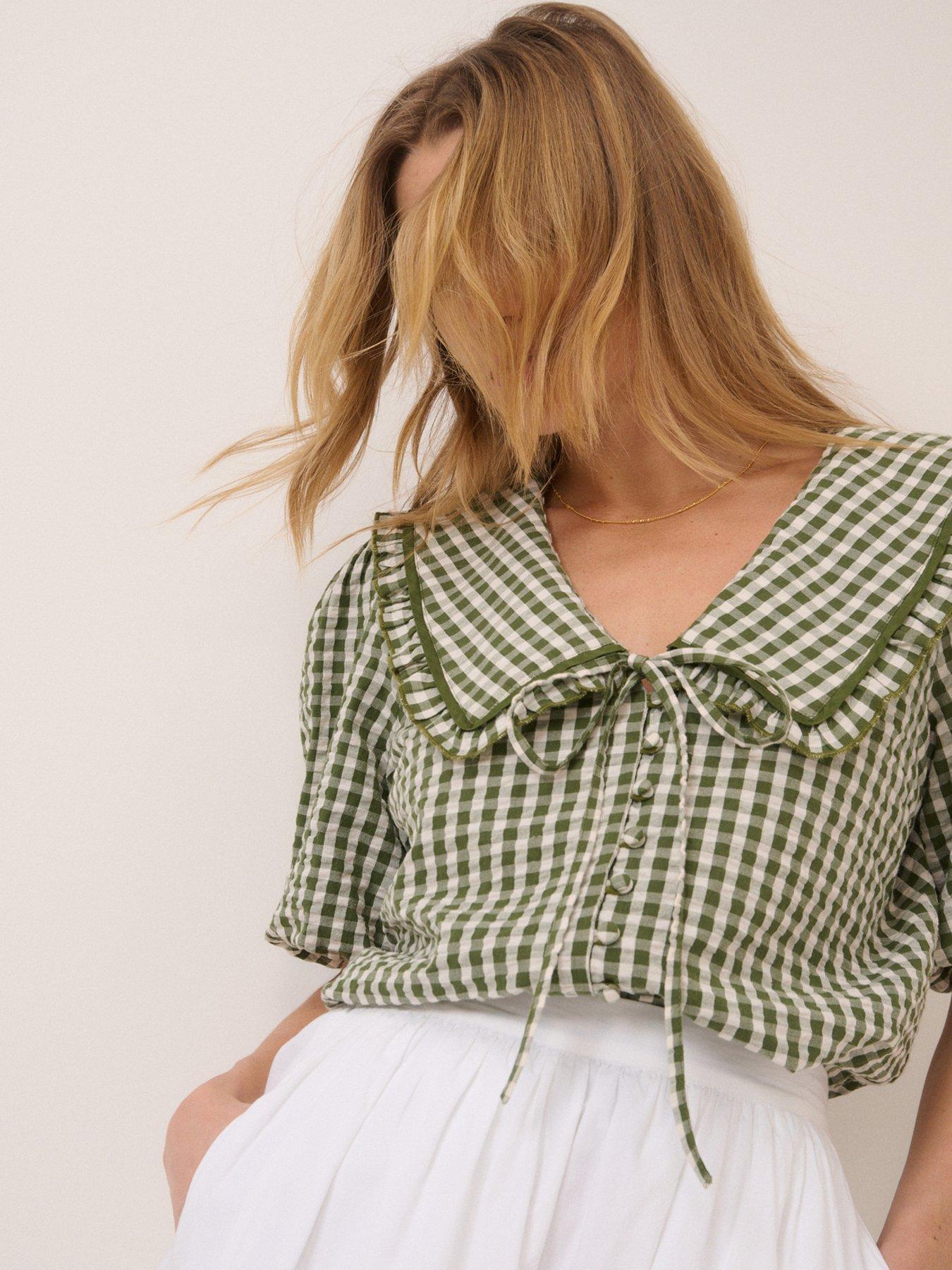 image of nobodys-child-blair-ruffle-collar-button-through-green