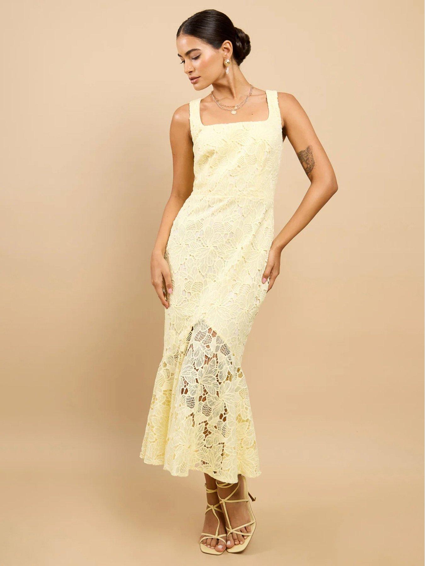 Little Mistress Crochet Midaxi Dress - Yellow