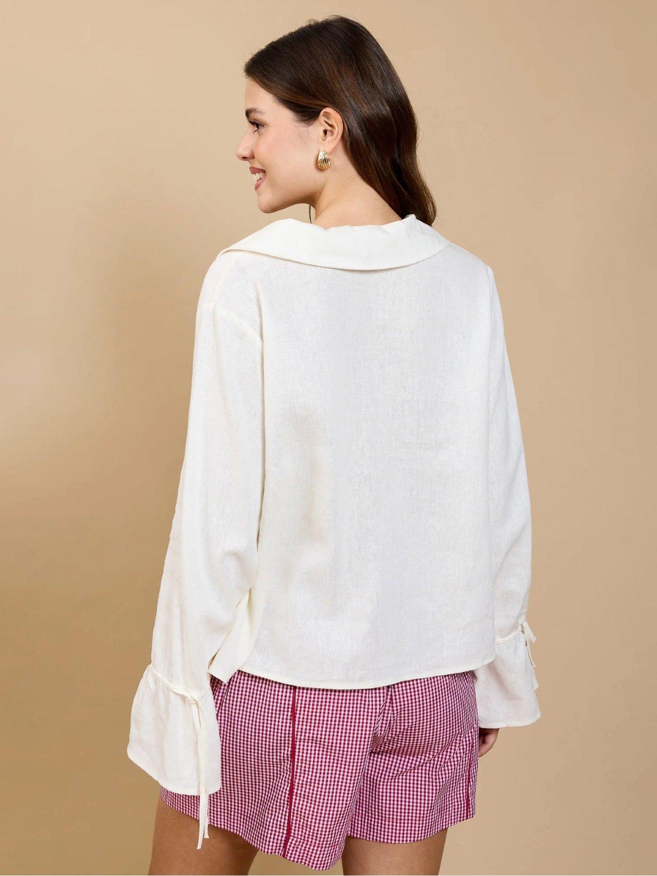 Image 2 of 4 of Little Mistress Tie Detail Blouse - Cream