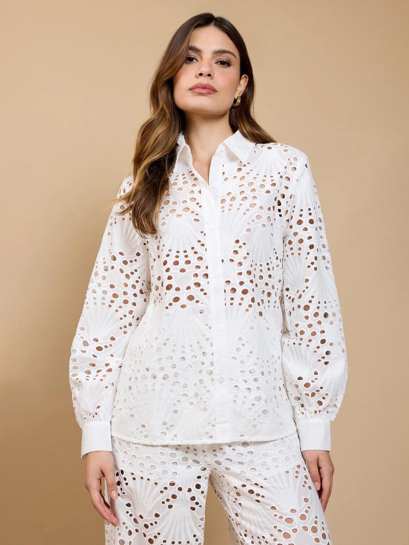 Image 1 of 4 of Little Mistress Broderie Shirt - White