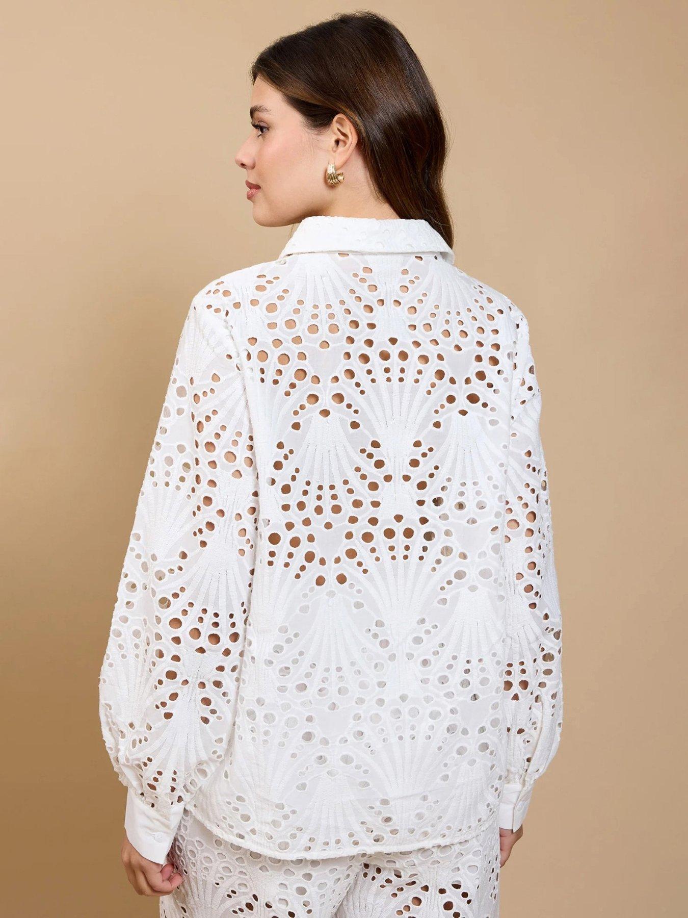 Image 2 of 4 of Little Mistress Broderie Shirt - White