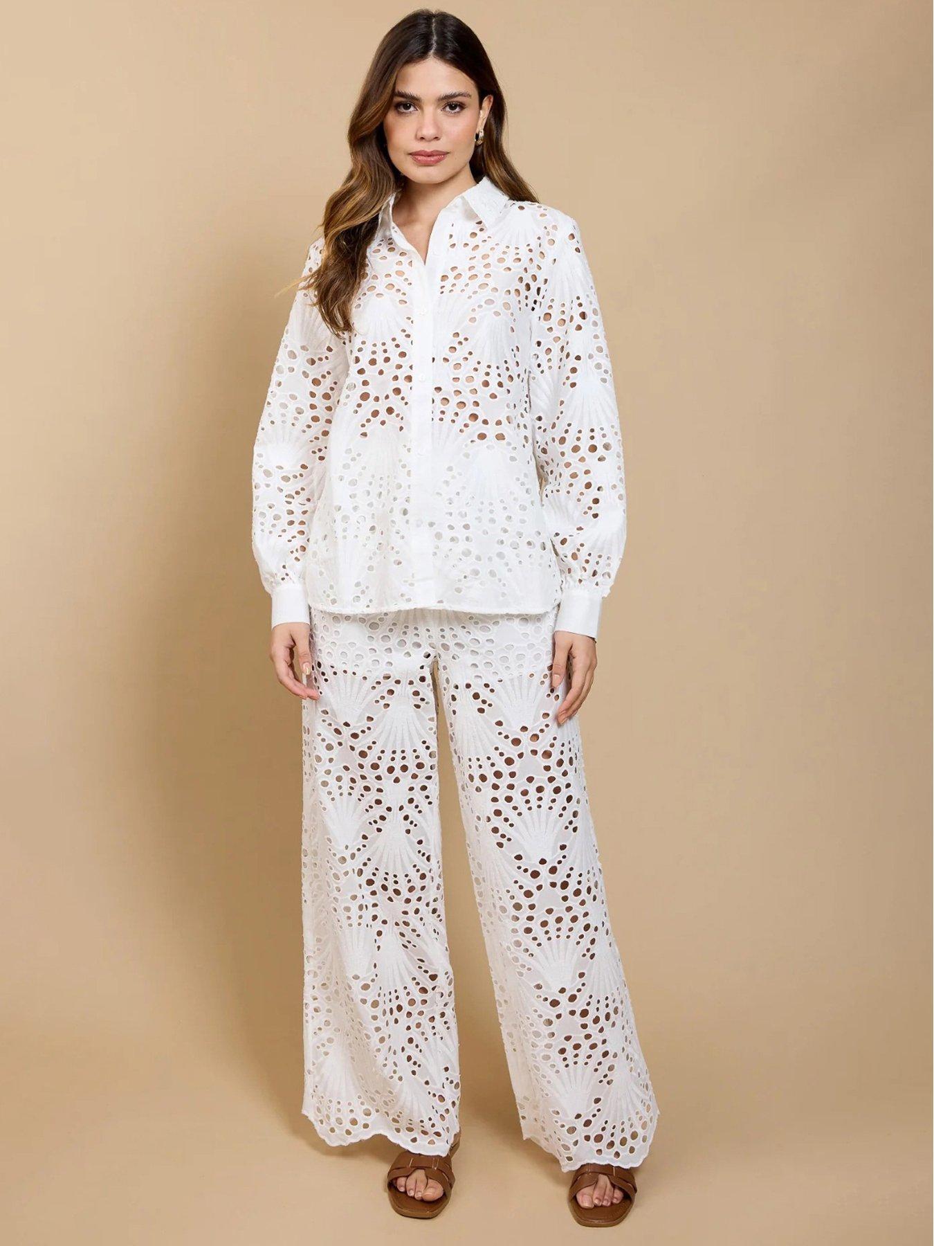 Image 3 of 4 of Little Mistress Broderie Shirt - White
