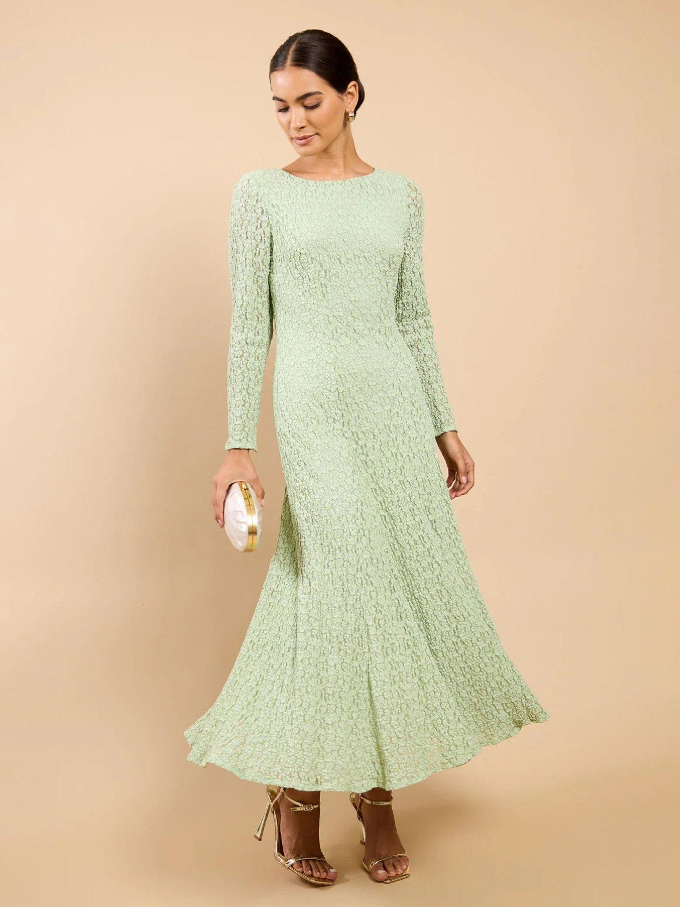 Little Mistress Textured Midaxi Dress - Sage Green