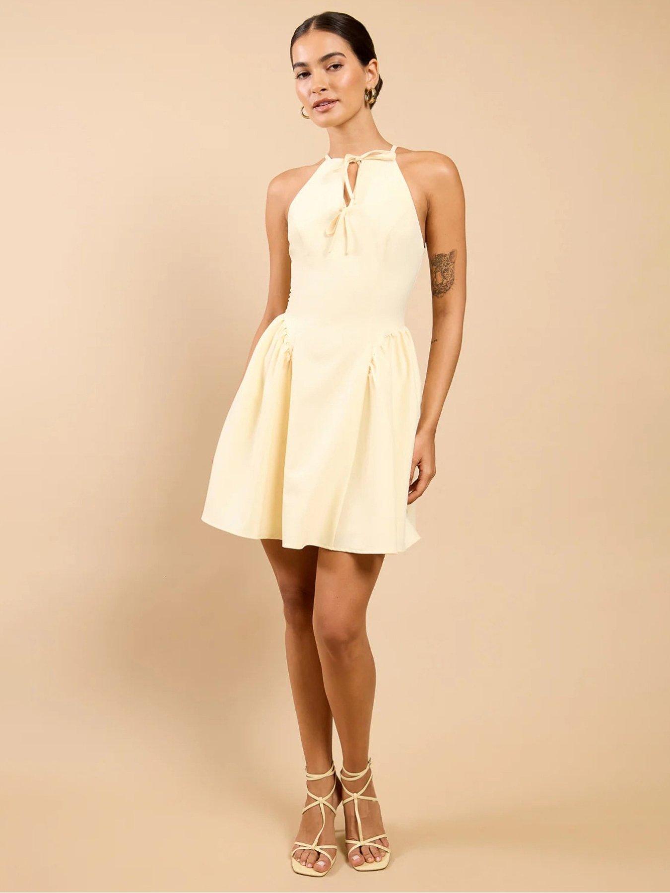 Little Mistress Tie Detail Mini Dress - Lemon