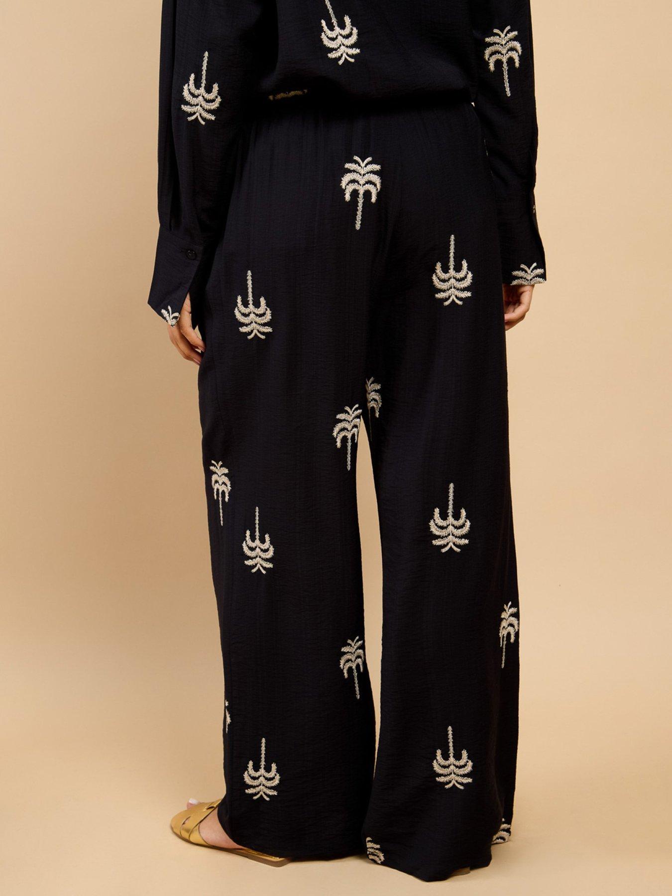 Image 2 of 5 of Little Mistress Embroidered Trousers - Black
