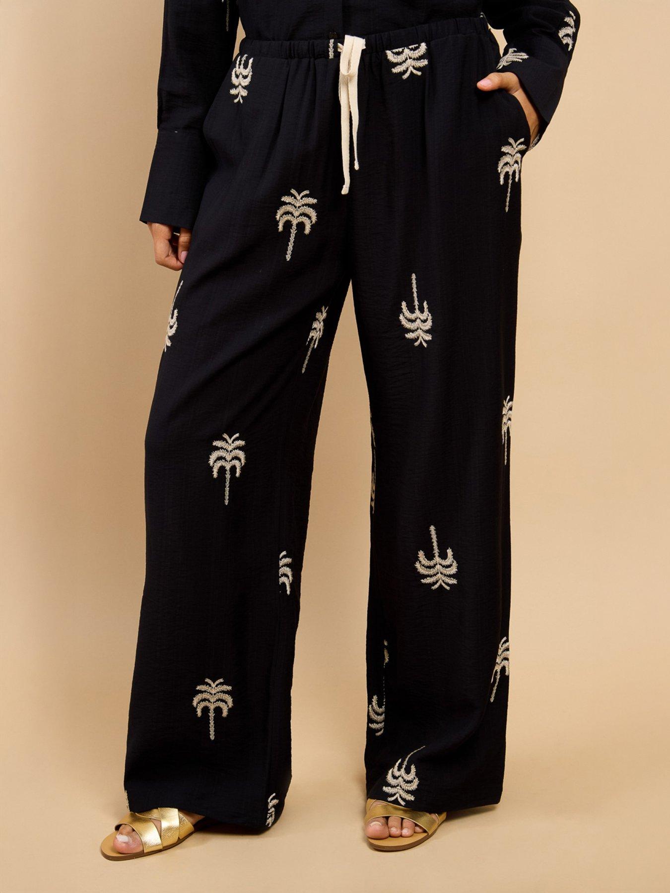 Image 3 of 5 of Little Mistress Embroidered Trousers - Black