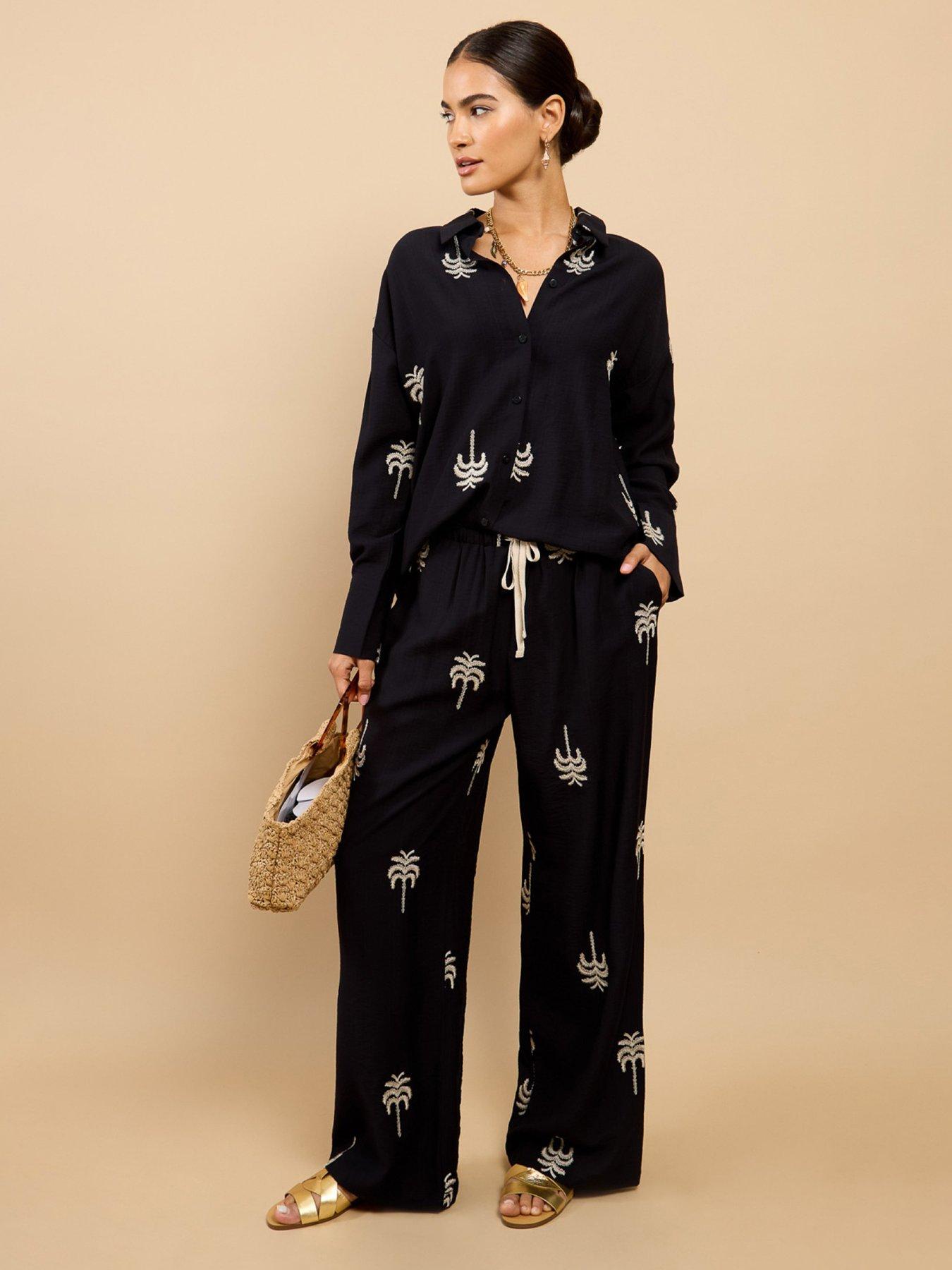 Image 5 of 5 of Little Mistress Embroidered Trousers - Black