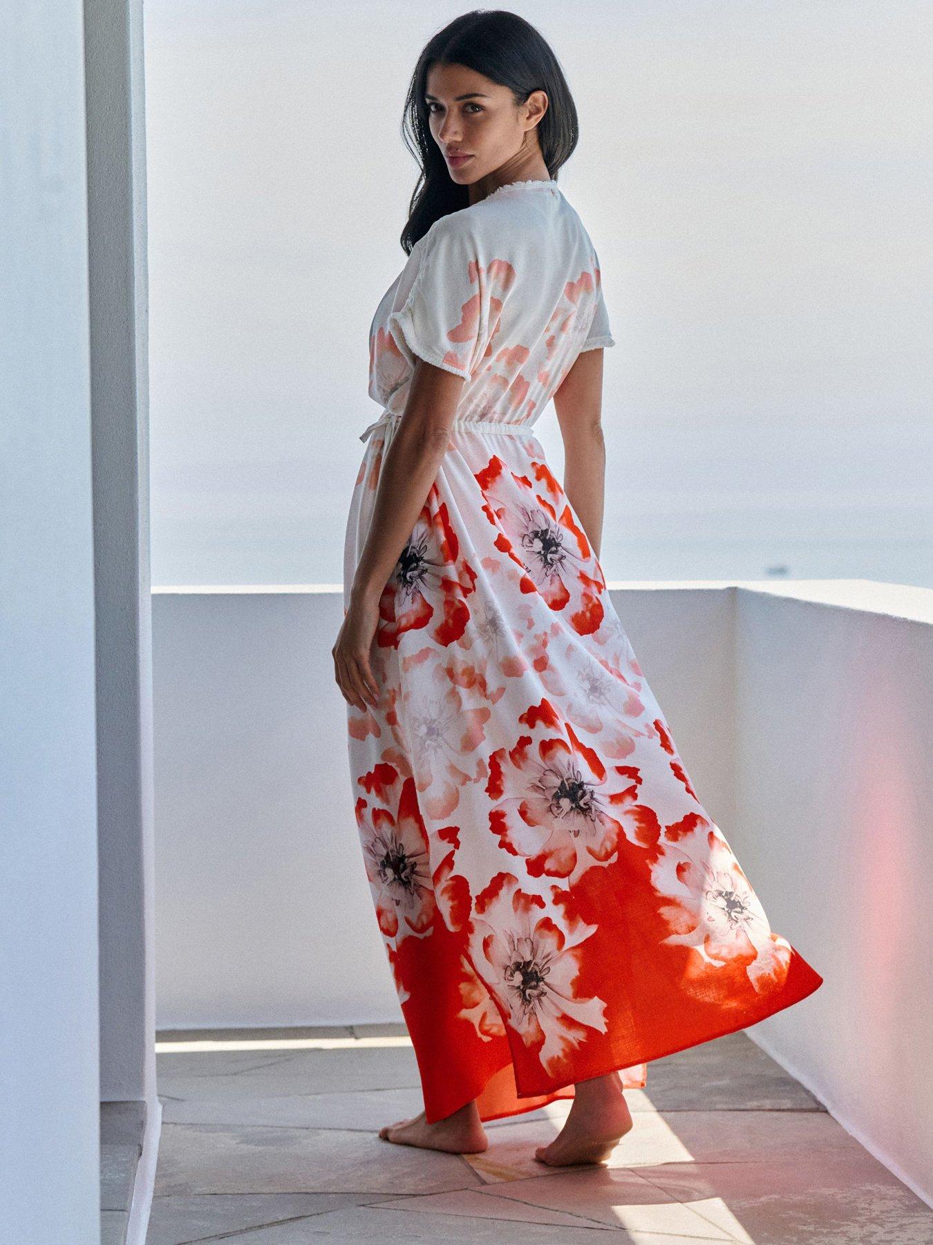 Image 2 of 7 of B By Ted Baker Floral Cover Up Beach Dress - White