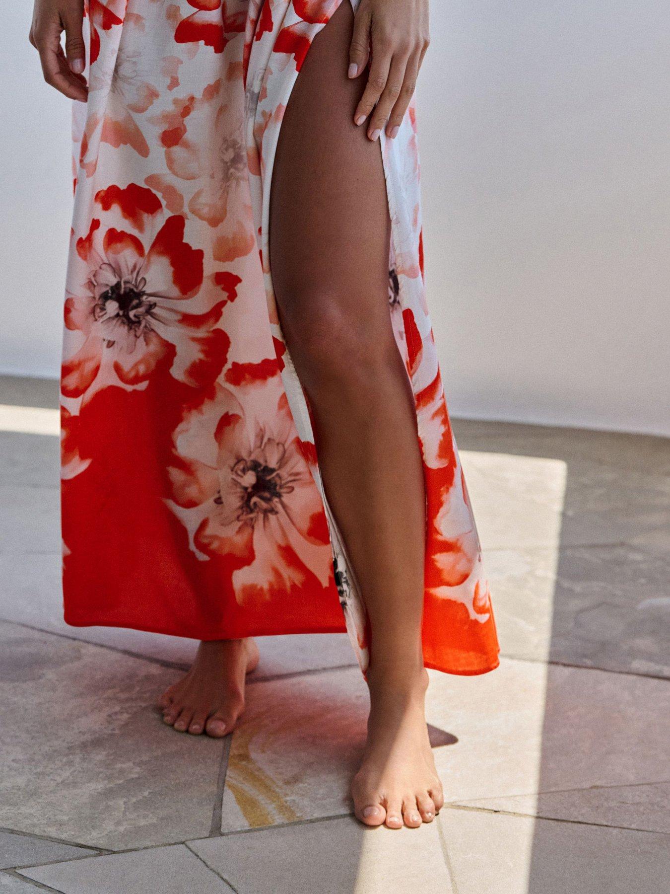 Image 4 of 7 of B By Ted Baker Floral Cover Up Beach Dress - White
