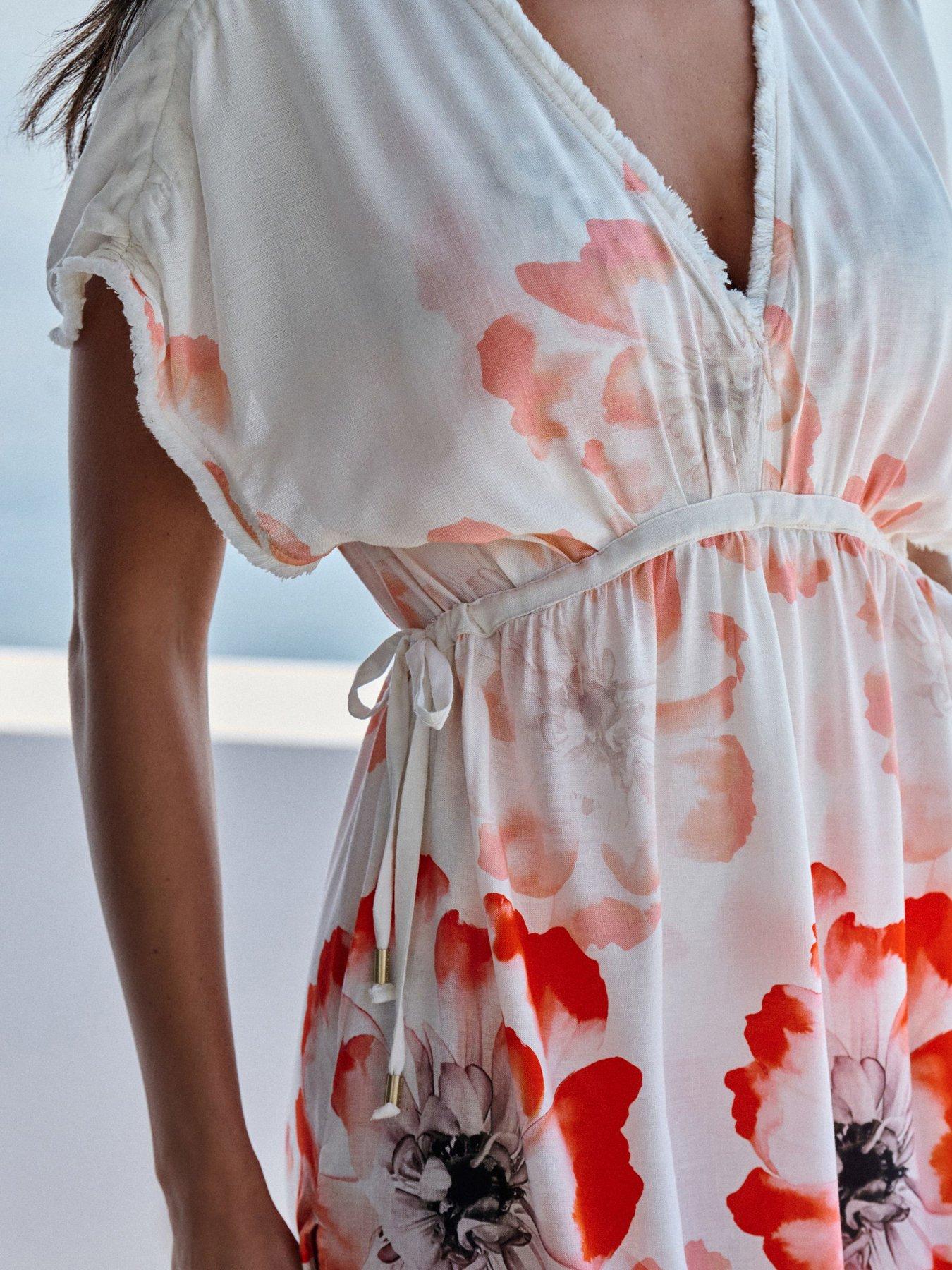 Image 5 of 7 of B By Ted Baker Floral Cover Up Beach Dress - White