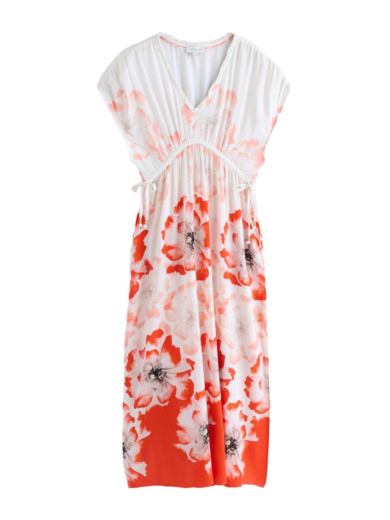 Image 6 of 7 of B By Ted Baker Floral Cover Up Beach Dress - White