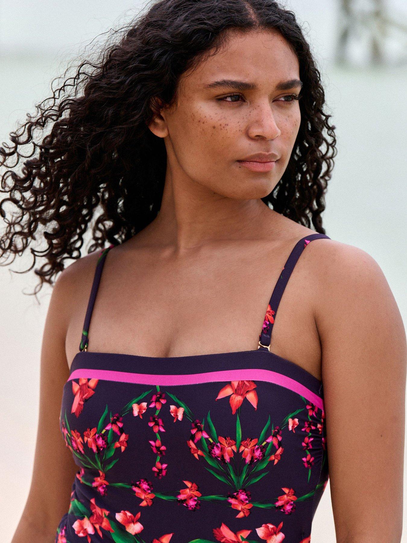 Image 6 of 6 of B By Ted Baker Floral Bandeau Swimsuit - Blue