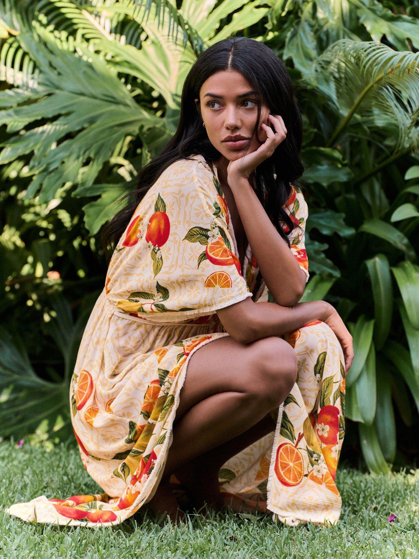 Image 3 of 6 of B By Ted Baker Fruit Print Kimono - Yellow