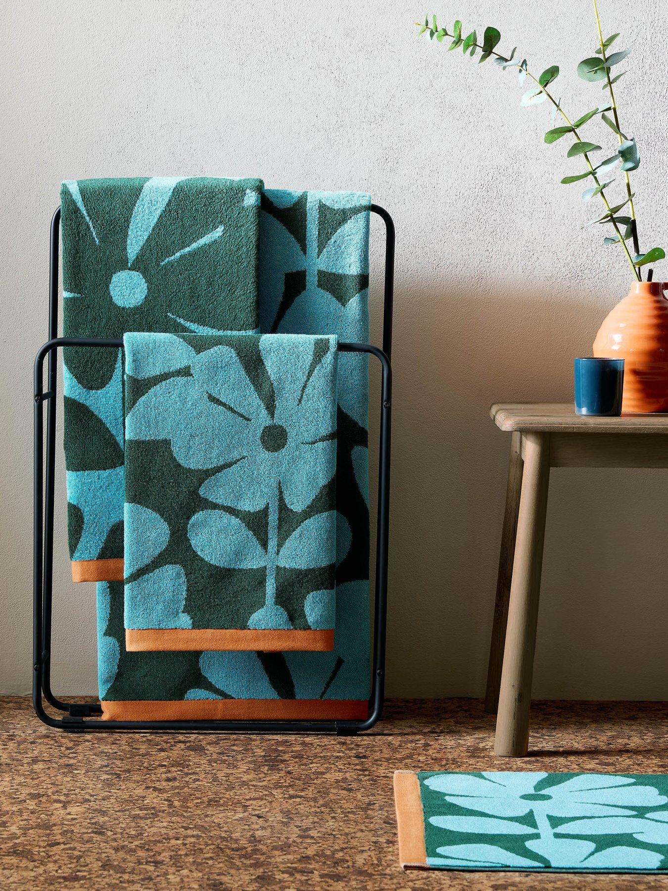 Orla Kiely Wildflower 100% Cotton Blue Lagoon Towel Collection