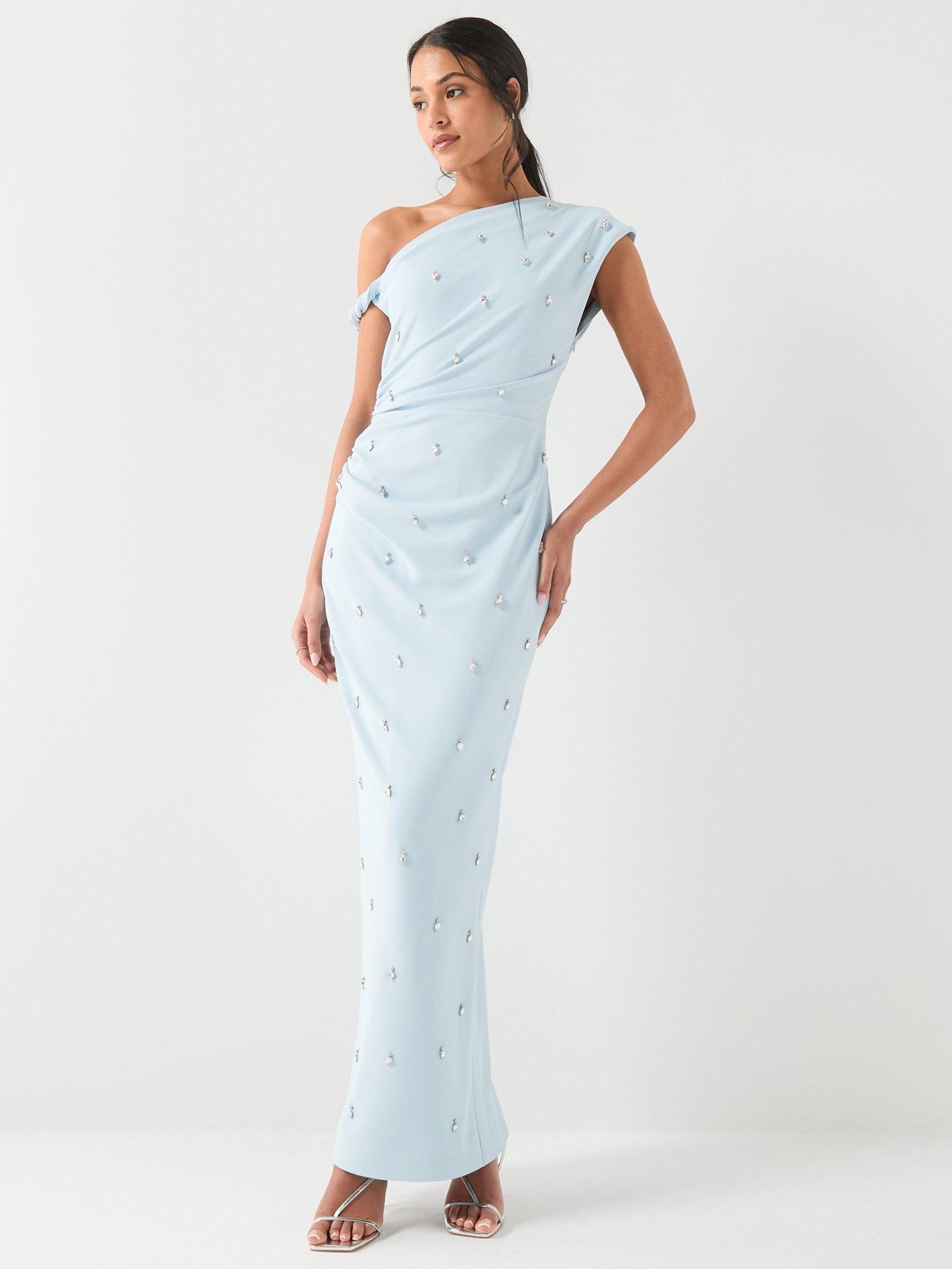 Six Stories Asymmetric Beaded Maxi Dress - Blue