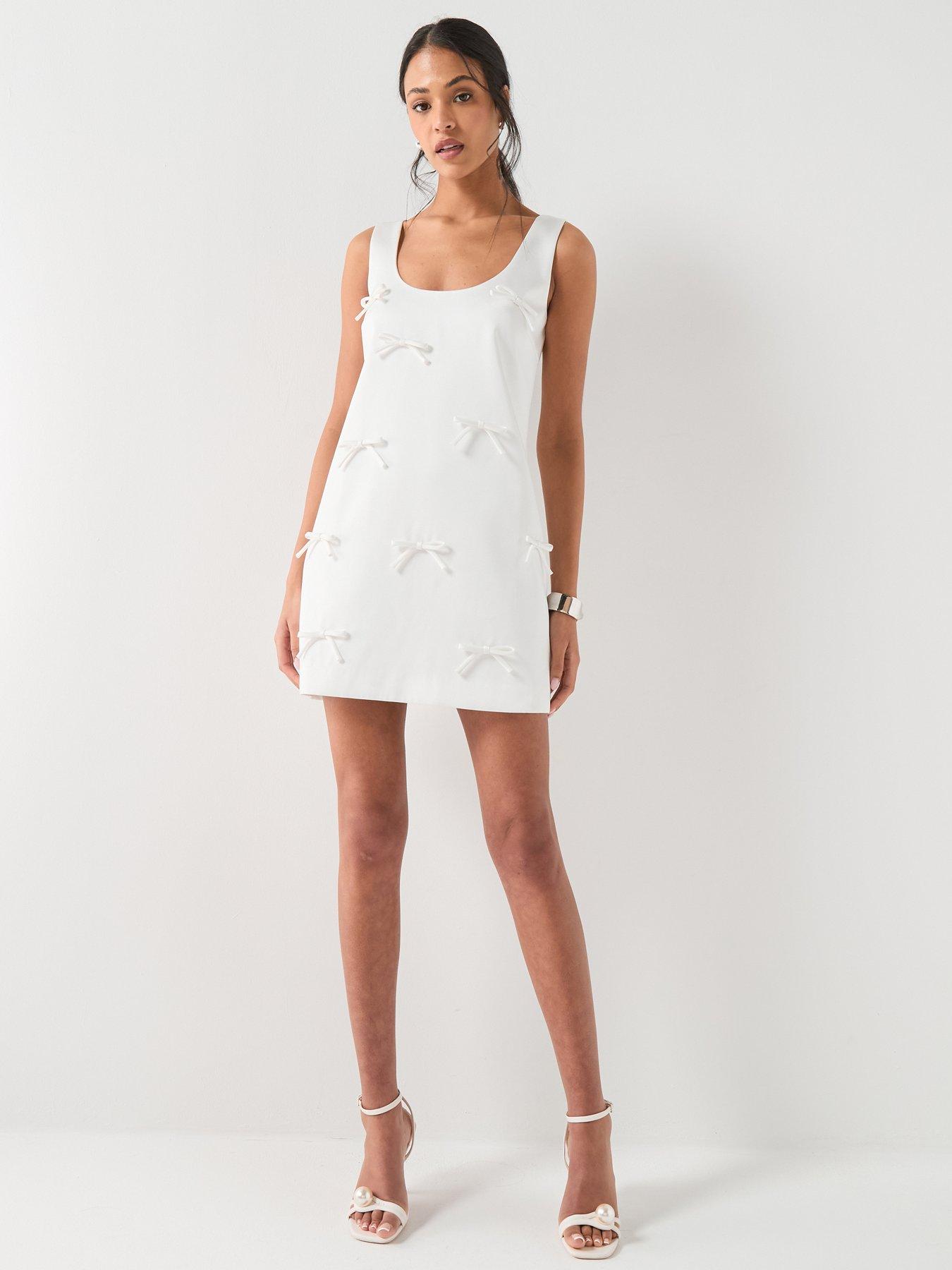 Six Stories Scoop Neck Bow Detail Mini Dress - White