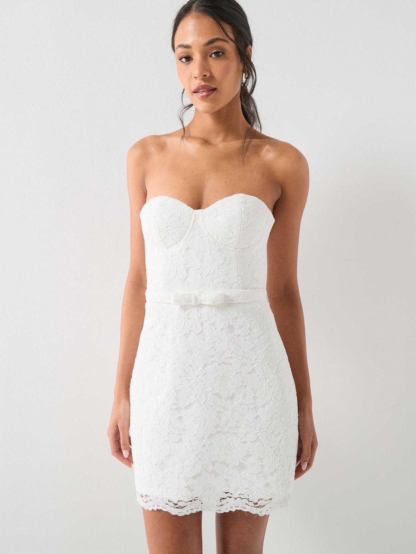 Six Stories Lace Bardot Corset Mini Dress - White