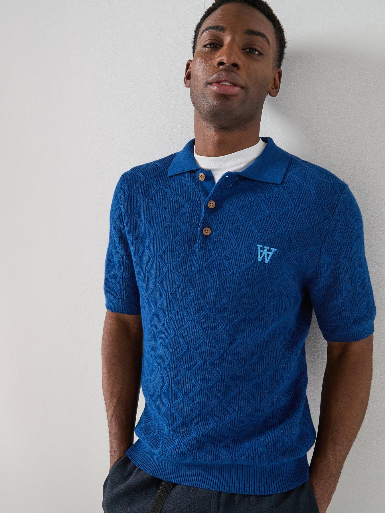 Double A by Wood Wood Knitted Polo Shirt - Bright Blue