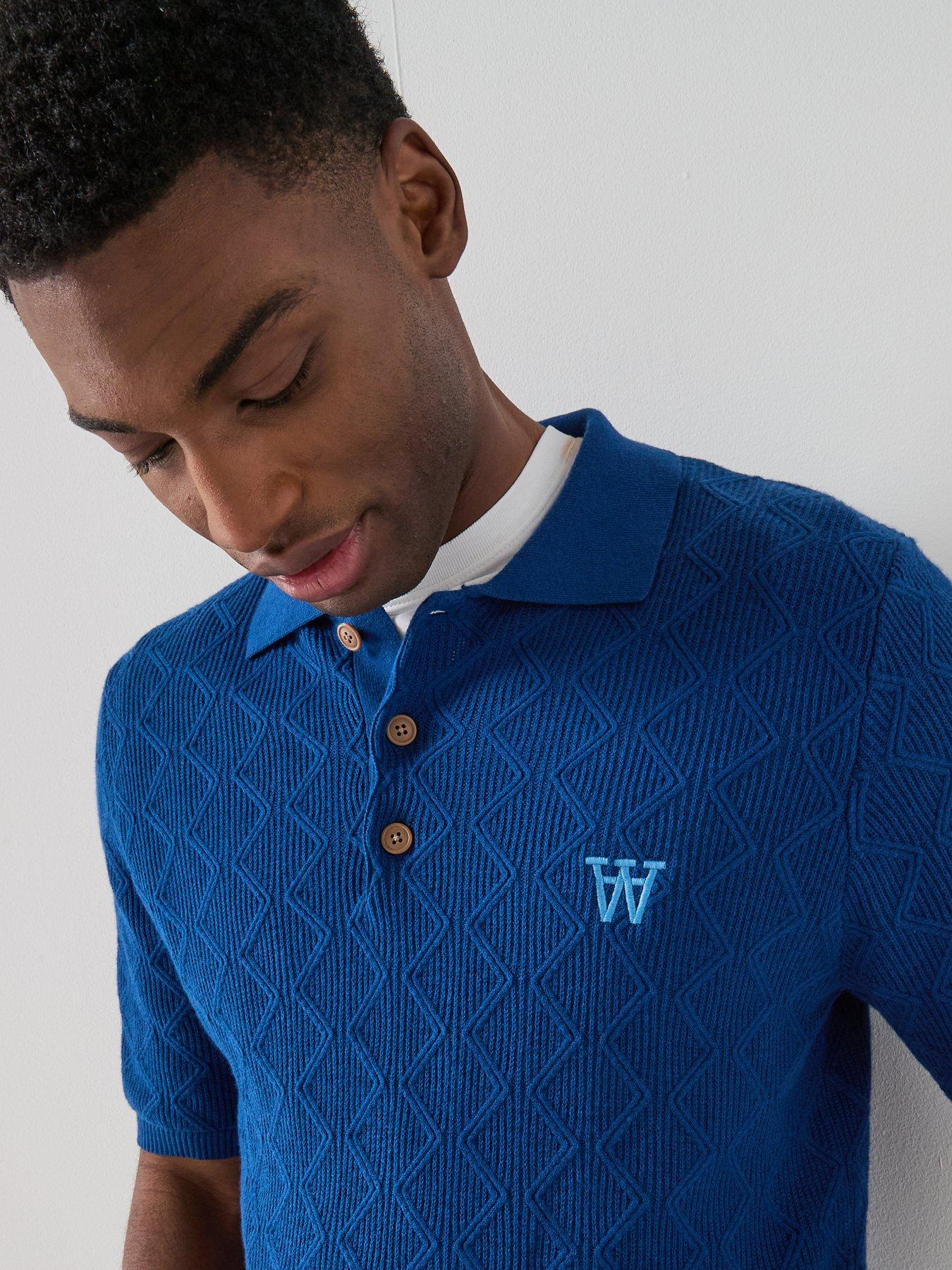 Image 4 of 6 of Double A by Wood Wood Knitted Polo Shirt - Bright Blue
