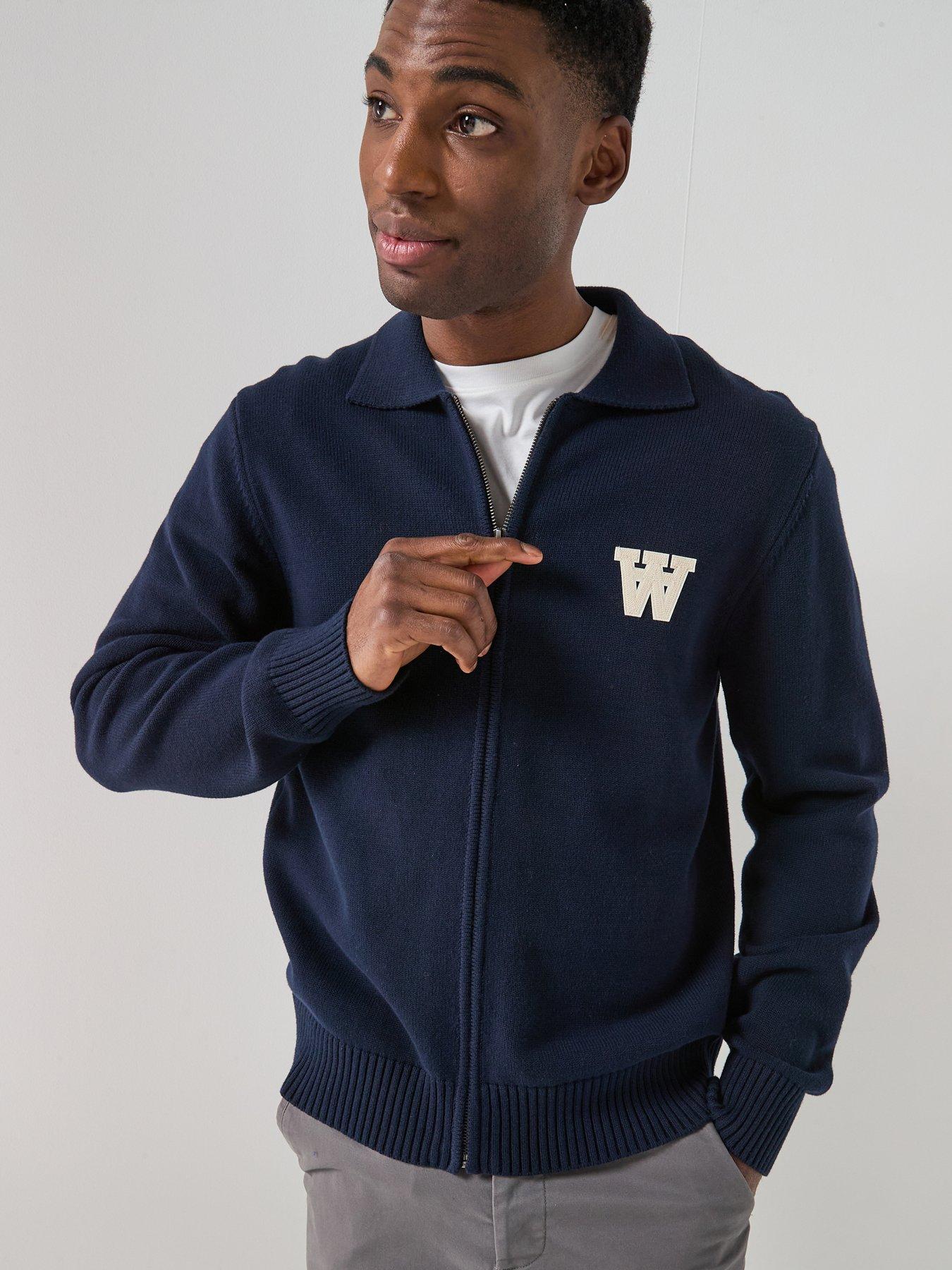 Double A by Wood Wood Zip Through Knitted Cardigan - Navy
