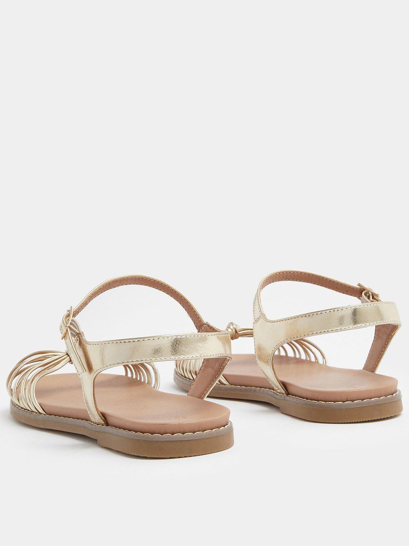 Image 2 of 4 of Yours Curve Extra Wide Fit Knotted Flat Sandals - Gold