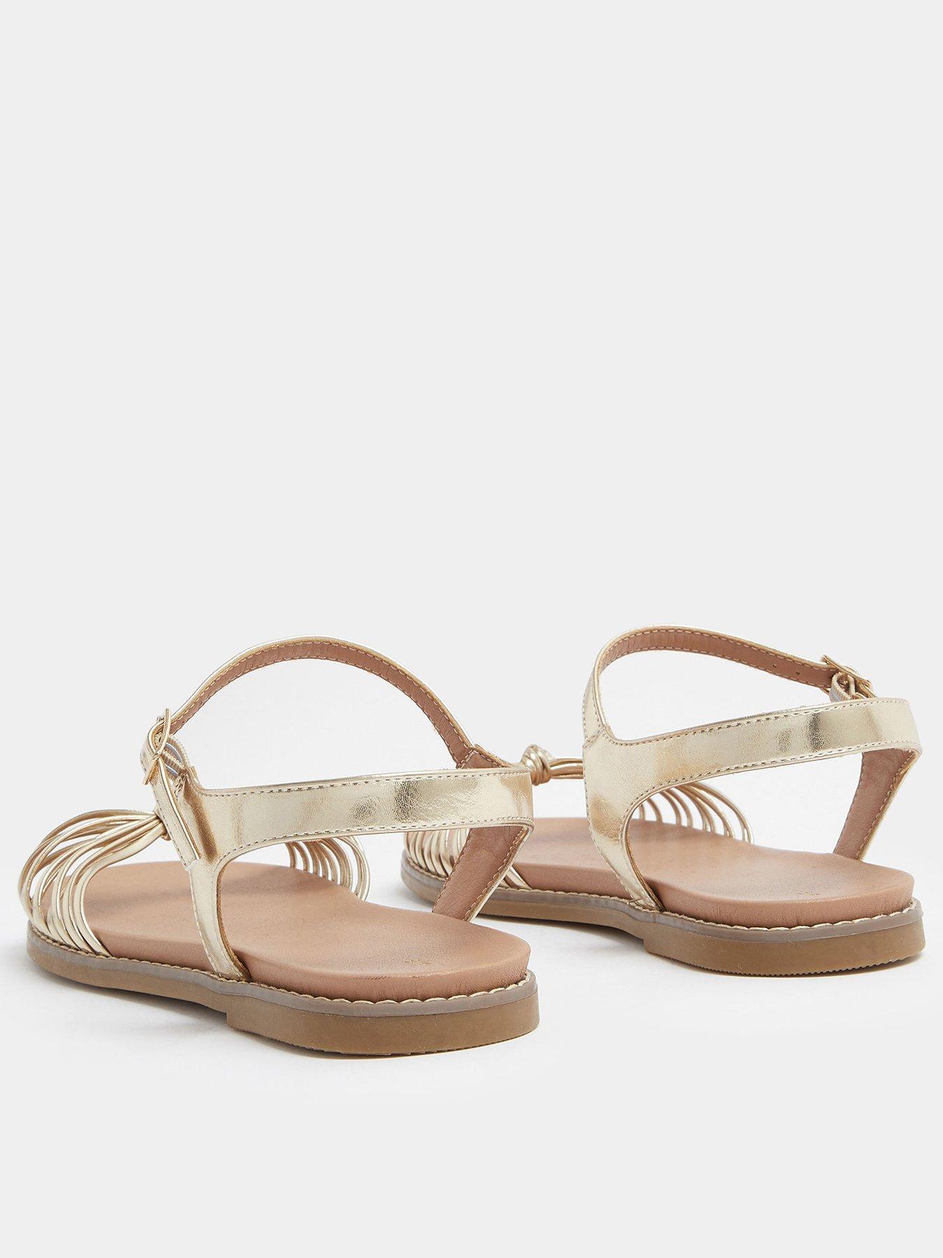 Image 3 of 4 of Yours Curve Extra Wide Fit Knotted Flat Sandals - Gold