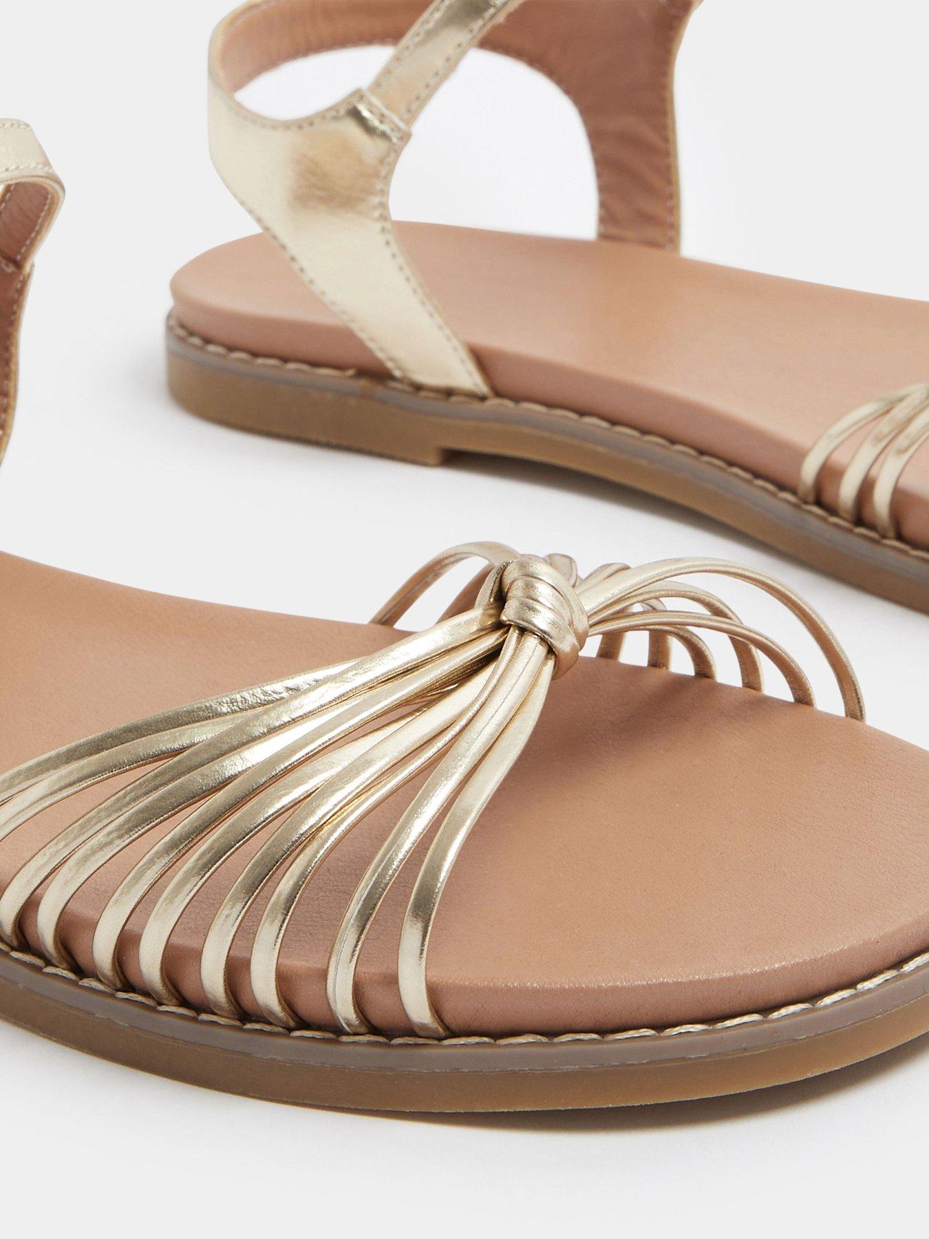 Image 4 of 4 of Yours Curve Extra Wide Fit Knotted Flat Sandals - Gold