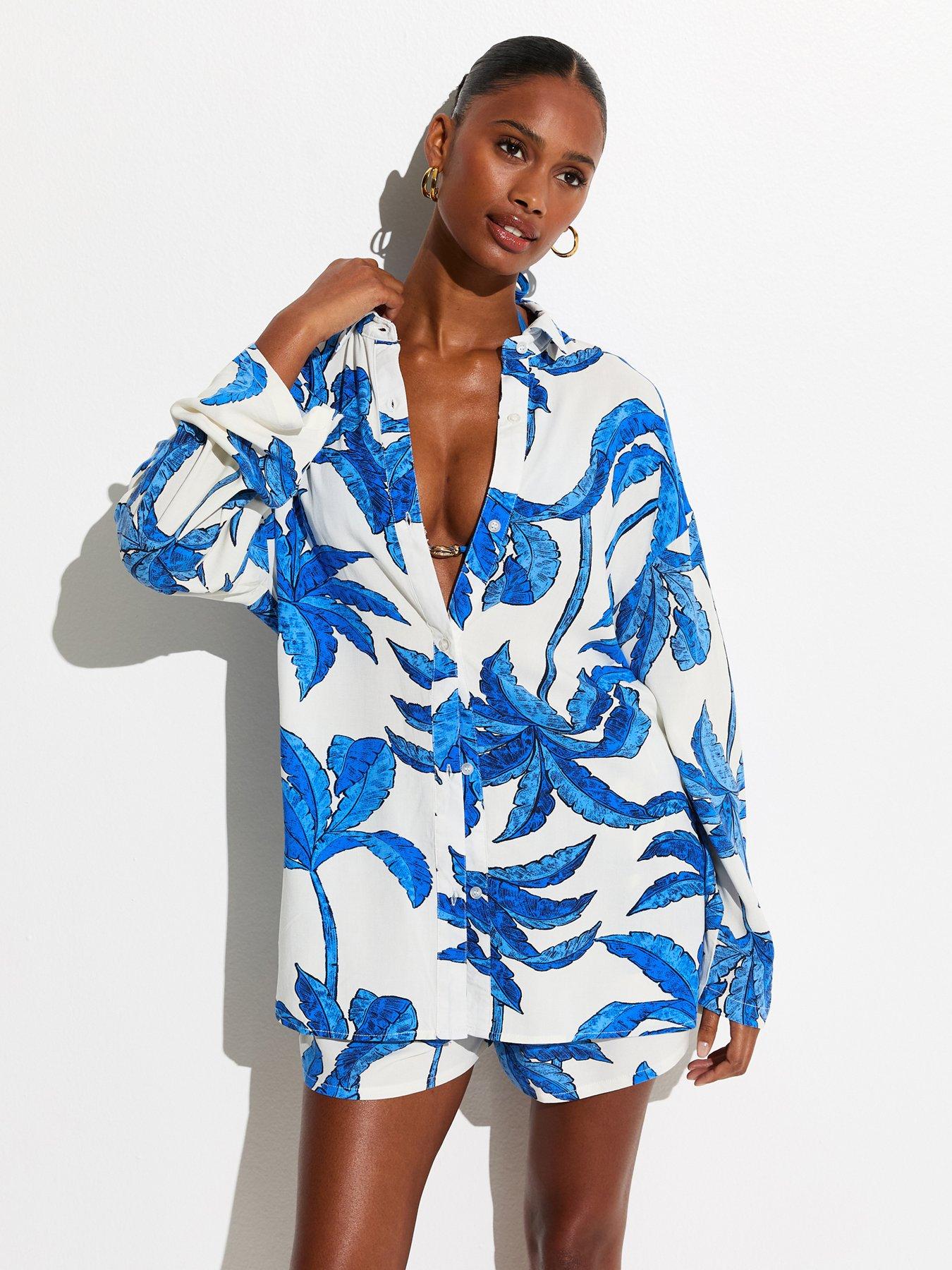 New Look Blue Palm Tree Print Shirt