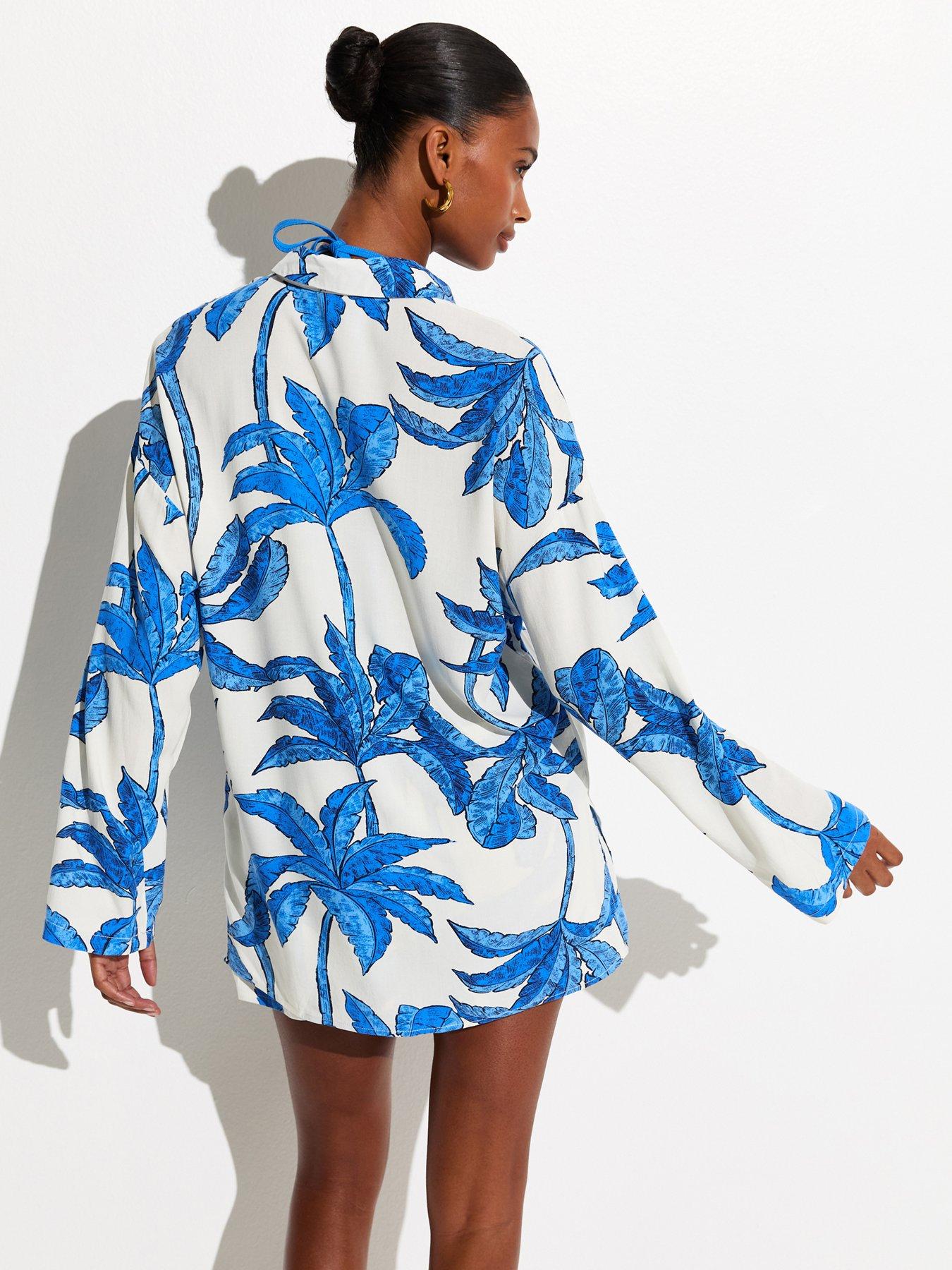 Image 2 of 6 of New Look Blue Palm Tree Print Shirt