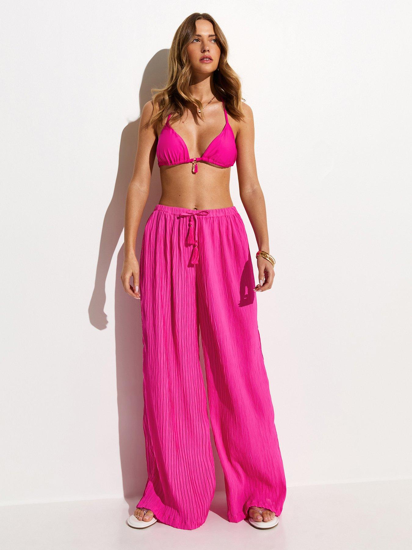 New Look Textured Beach Wide Leg Trousers - Dark Pink